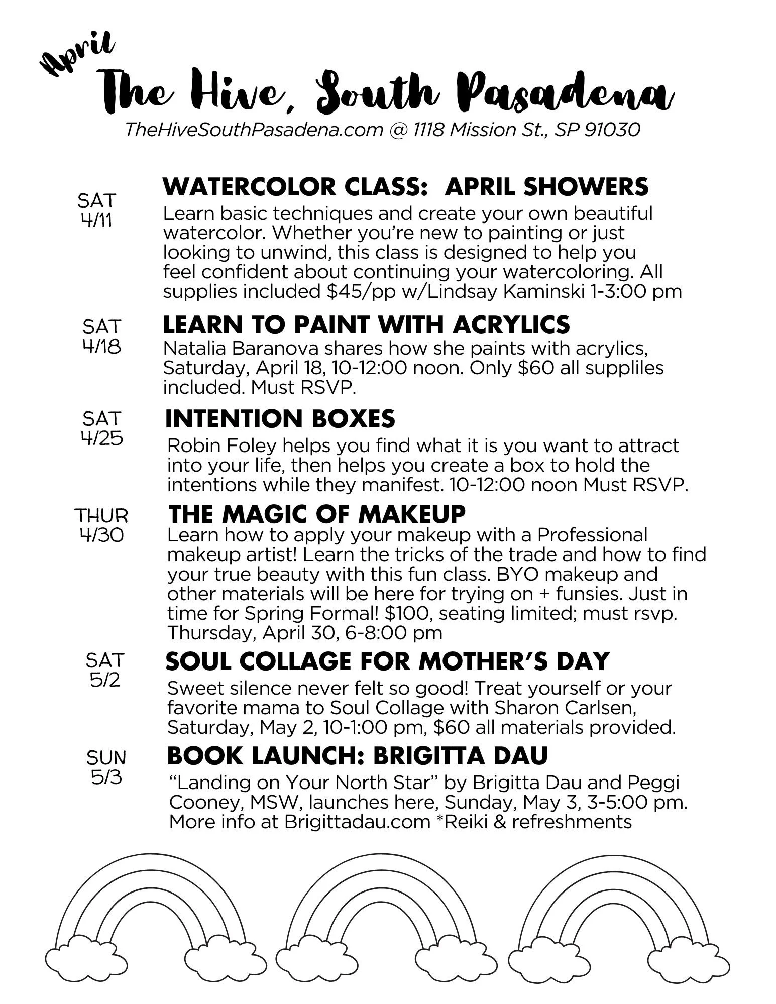 The Hive South Pasadena arts and crafts make and take makers events watercolor paint with acrylics intention boxes makeup sewing soul collage boook launch assemblage collage art journaling classes workshops art show miniatures