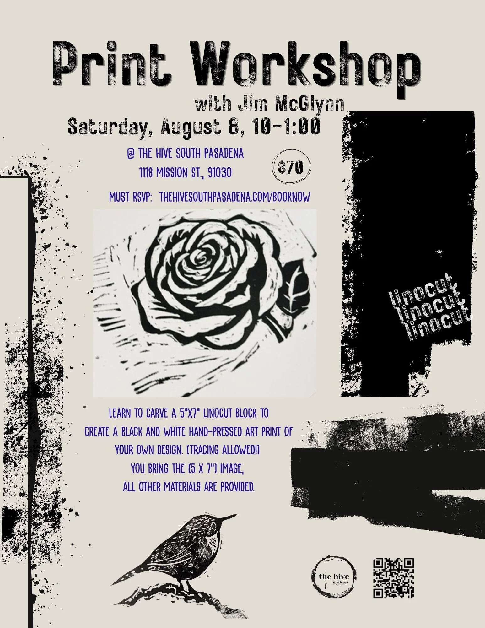 the hive south pasadena arts crafts adults makers teens children sewing knitting parents night out kids night lino cut printing workshop watercolor soul collage stitch coaching highland park summer camps art club art journaling