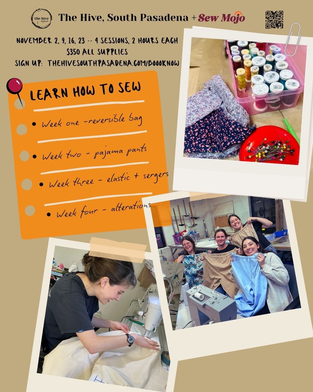 sewing learn how to sew sewMojo lauren fonville the hive south pasadena sewing machines stitching cloth elastics surgers upcycle alterations make and take stitch mend arts and crafts art & craft
