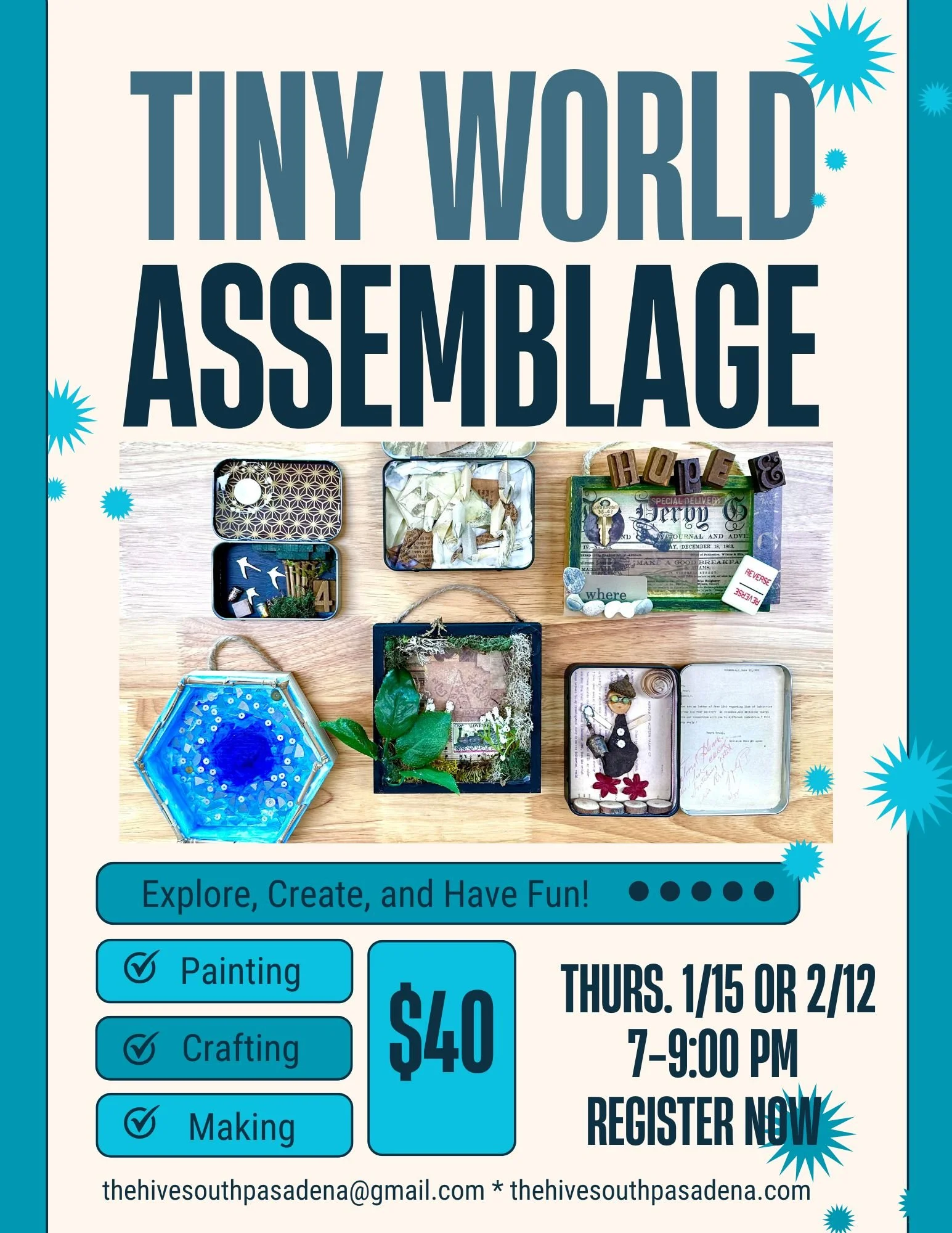 assemblage collage miniature event The Hive South Pasadena Tiny Worlds Saida Staudenmaier date night teens children adults family time