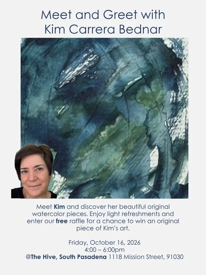 Kim Carrera Bednar watercolor meet & greet artist free raffle The Hive South Pasadena watercoloring paint painting demo art event making

