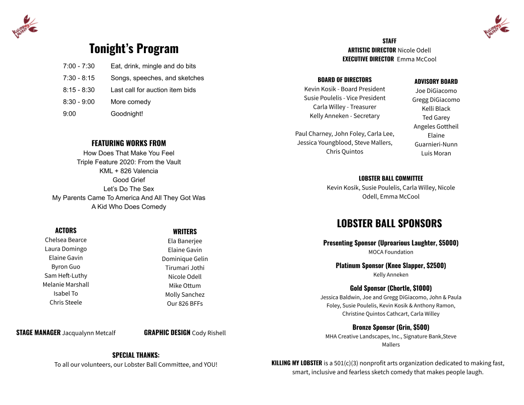 Lobster Ball 2022 Program