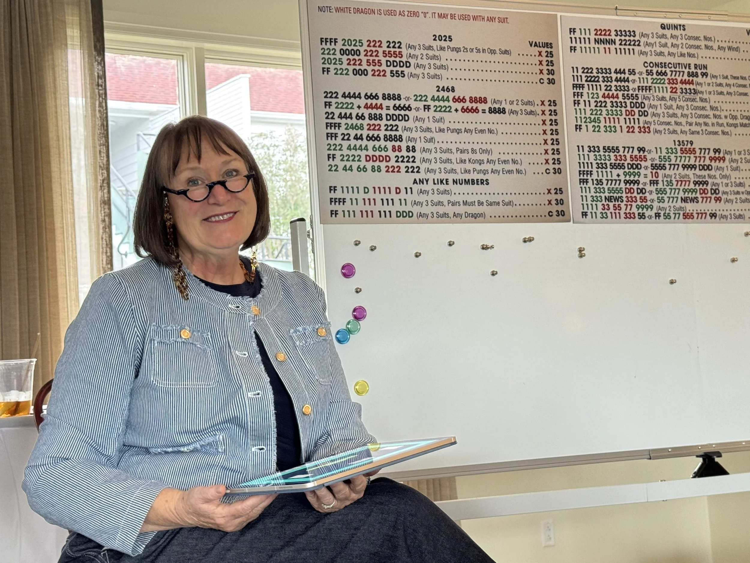 Mah Jongg teacher Dana Lange with this year's card - ready to teach a Beyond Beginner class