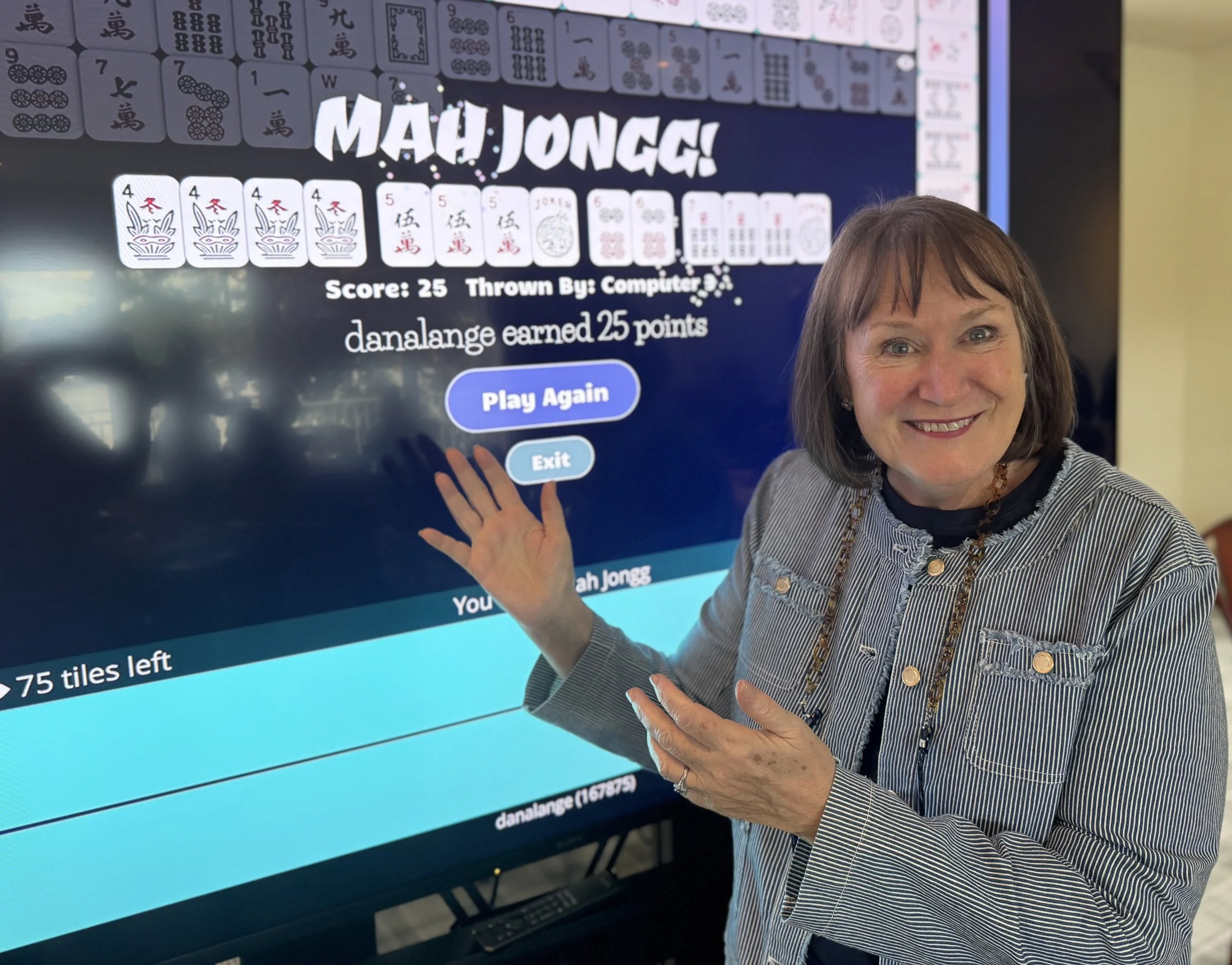 Mah Jongg teacher Dana Lange playing the game