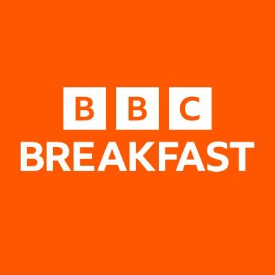 BBC Breakfast logo on a colorful gradient background.