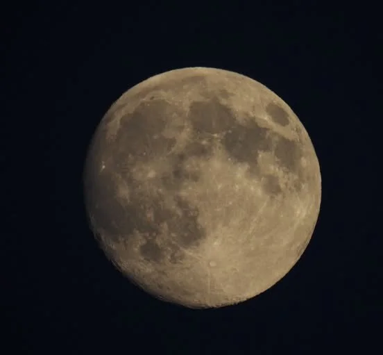 A clear view of the full moon against a dark night sky.