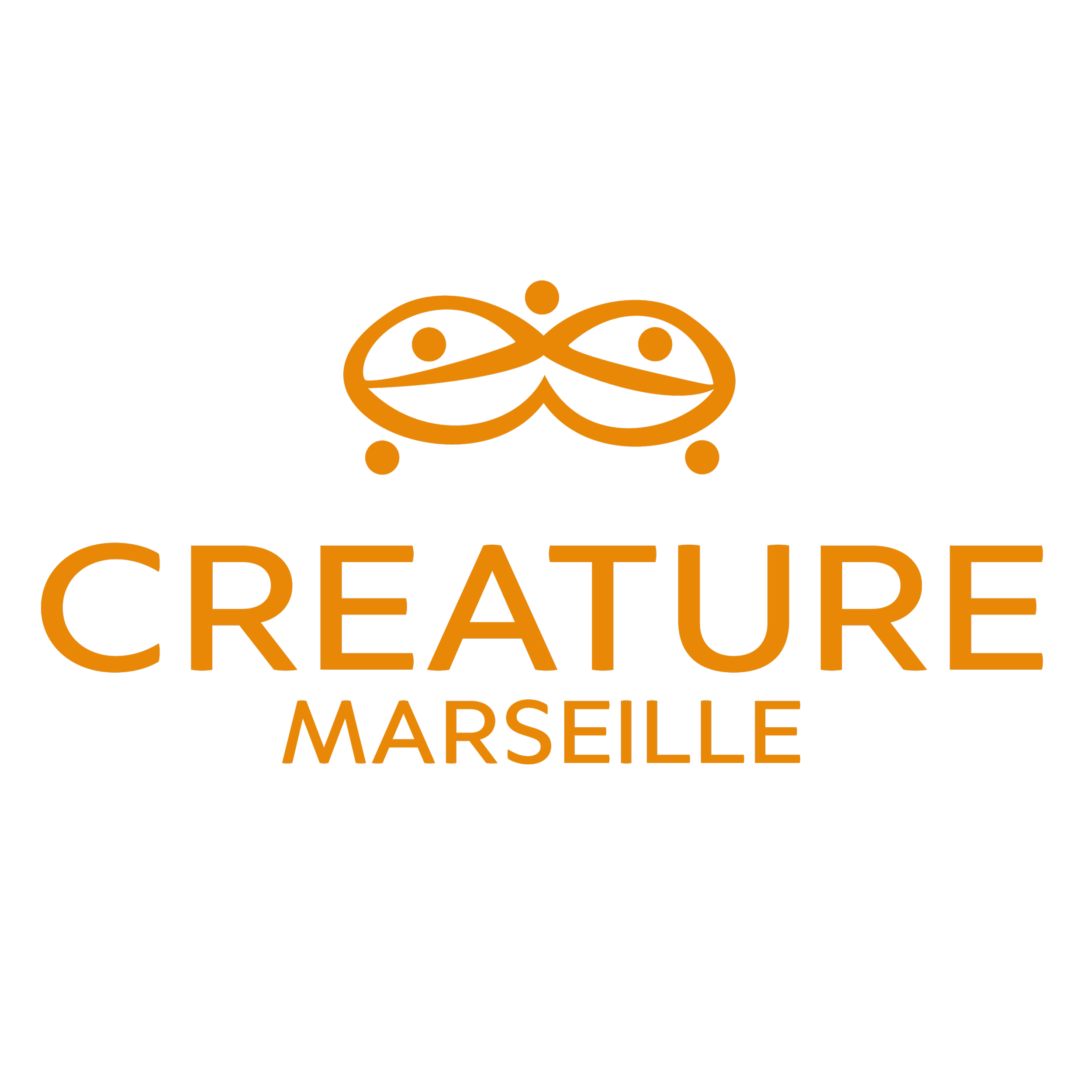 Logo noir avec un symbole orange stylisé et le texte 'CREATURE MARSEILLE'