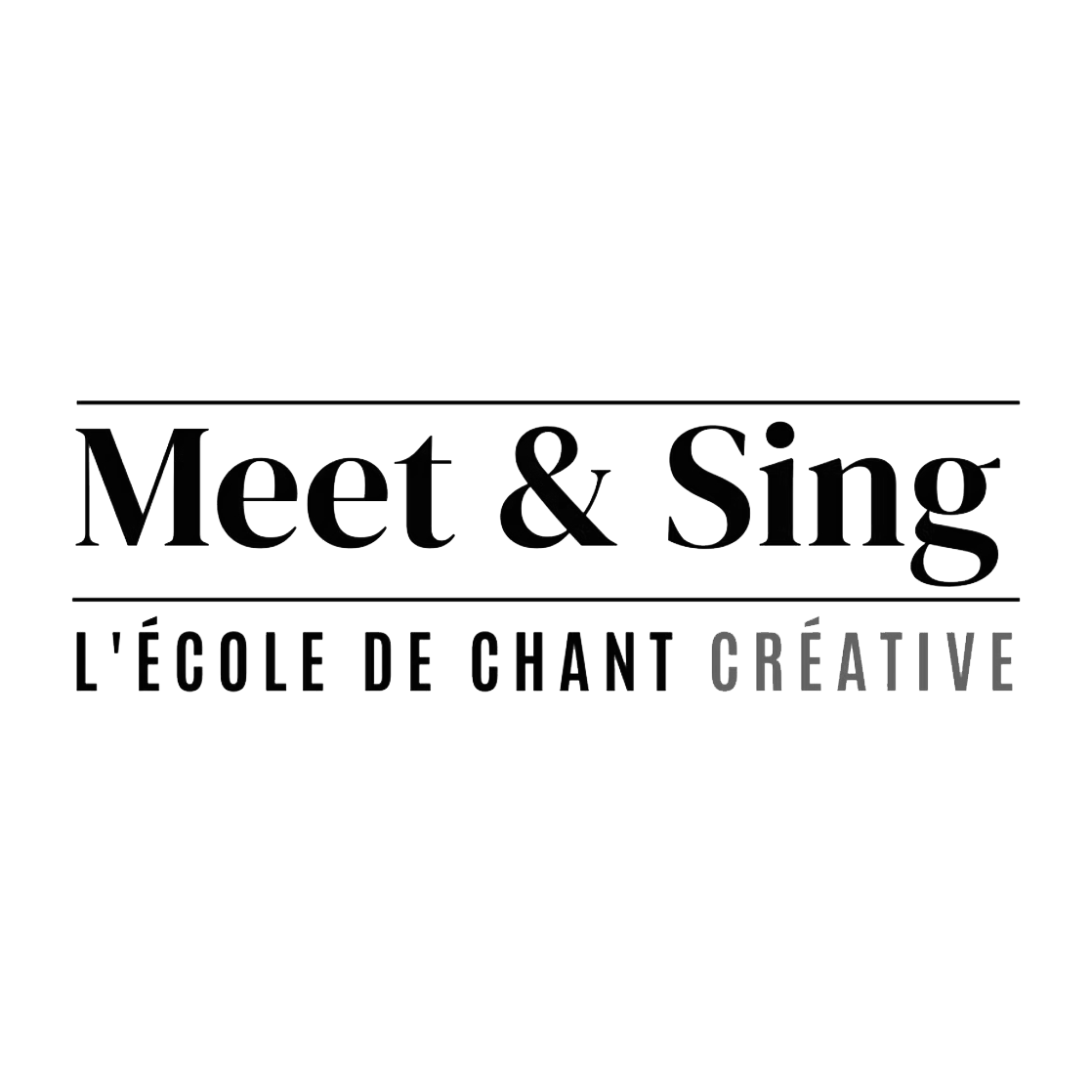 Logo de l'école de chant créative avec le texte "Meet & Sing" et "L'école de chant créative" en français.