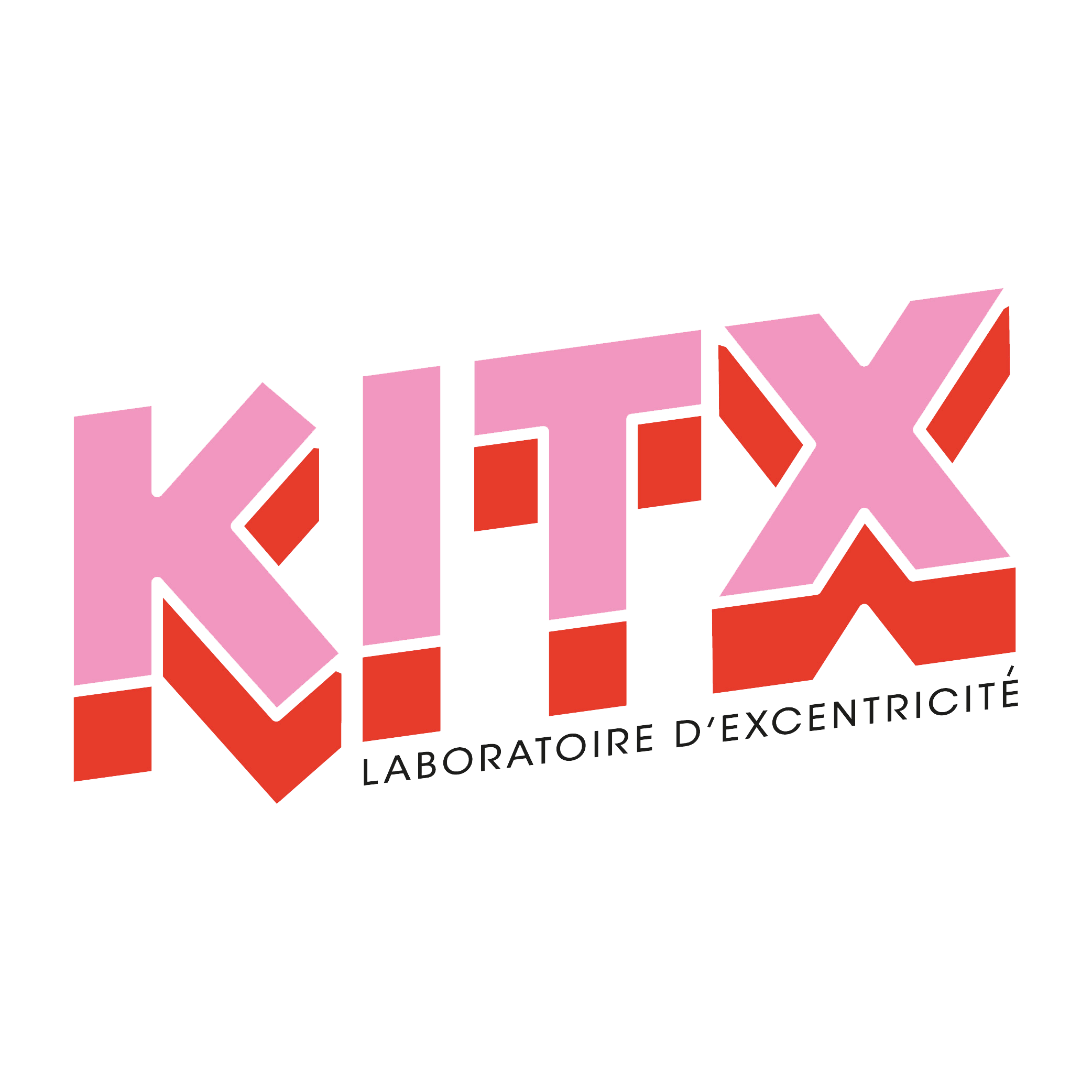Logo en 3D du mot 'KITX' en lettres roses, avec en dessous 'Laboratoire d'Excentricité' en lettres noires
