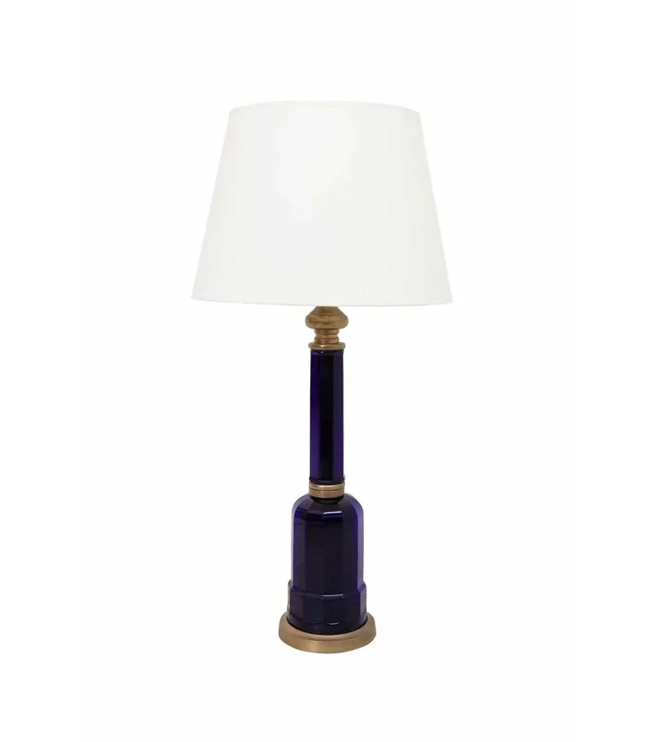 Midcentury Cobalt Blue Glass and Brass Vaughn Lamp