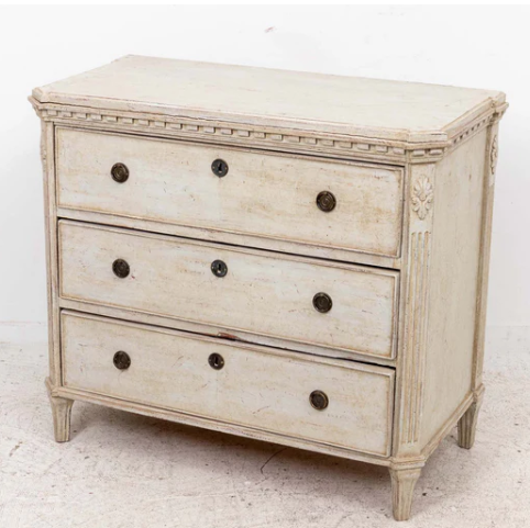 Antique Gustavian Style White Painted Chest of Drawers