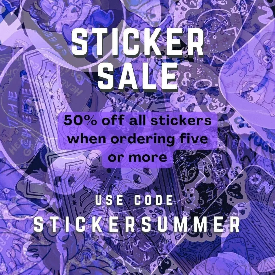 🔥The summer just got hotter...with a sticker sale!

From now to Sep 5th, get any stickers from my Makery shop at 50% off when you order five or more!
Free shipping within Canada!

Bless Dylan: I thought I lost all my stickers when we moved months ag