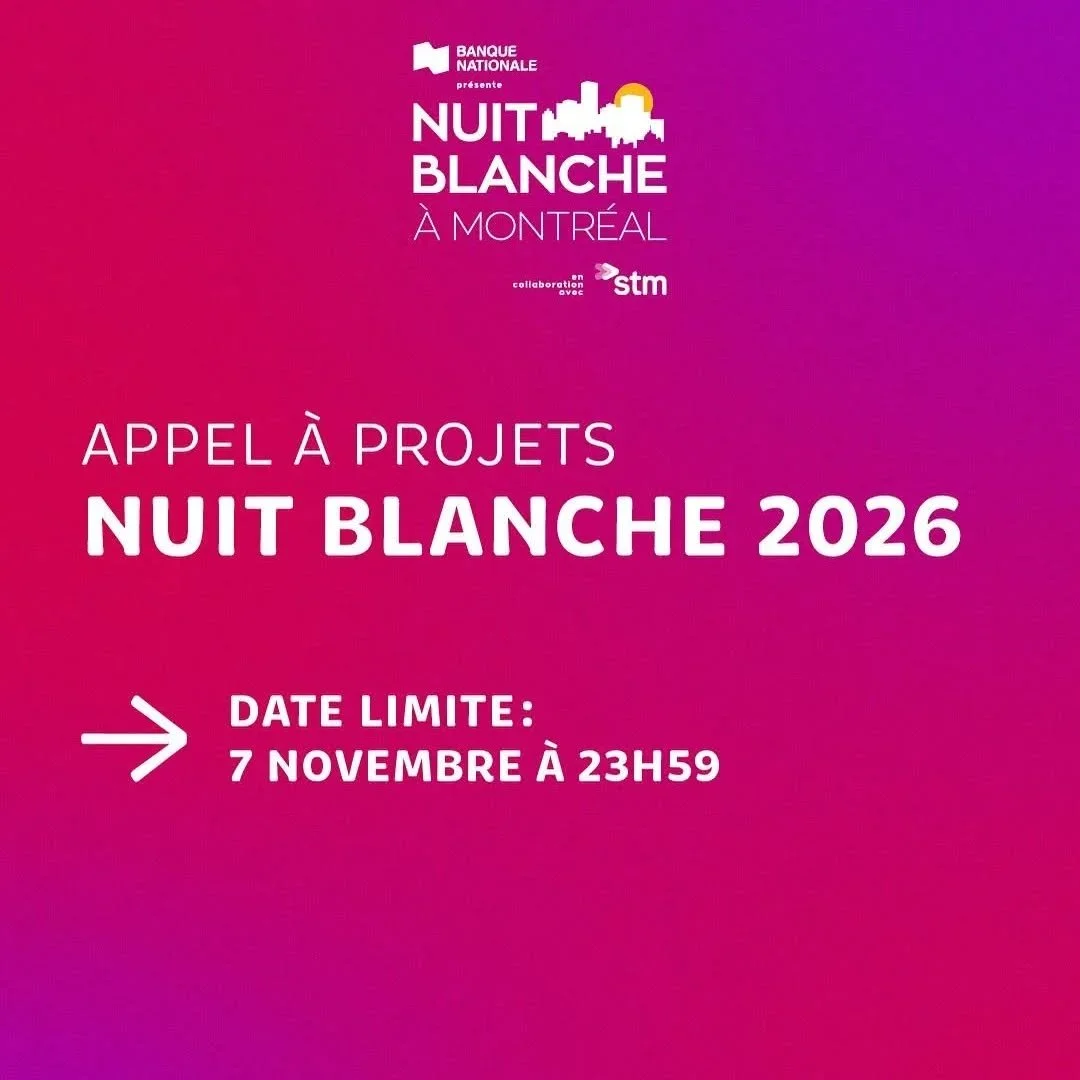 @nuitblanchemtl Artistes, collectifs et organismes culturels, les candidatures pour la Nuit blanche 2026 sont ouvertes!
 
Pour soumettre votre projet, remplissez le formulaire en @nuitblanchemtl bio! Tous les d&eacute;tails concernant cette &eacute;d