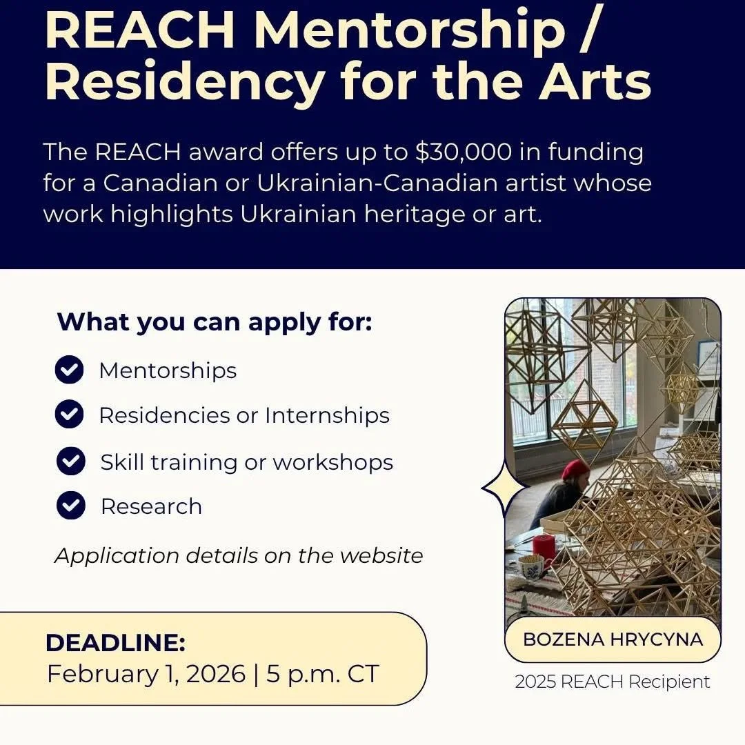 @reachmentorship Artists, it&rsquo;s your time to REACH further. 🌿

The REACH Mentorship / Residency for the Arts supports Canadian and Ukrainian-Canadian artists pushing creative boundaries and exploring Ukrainian heritage through their work.

Buil