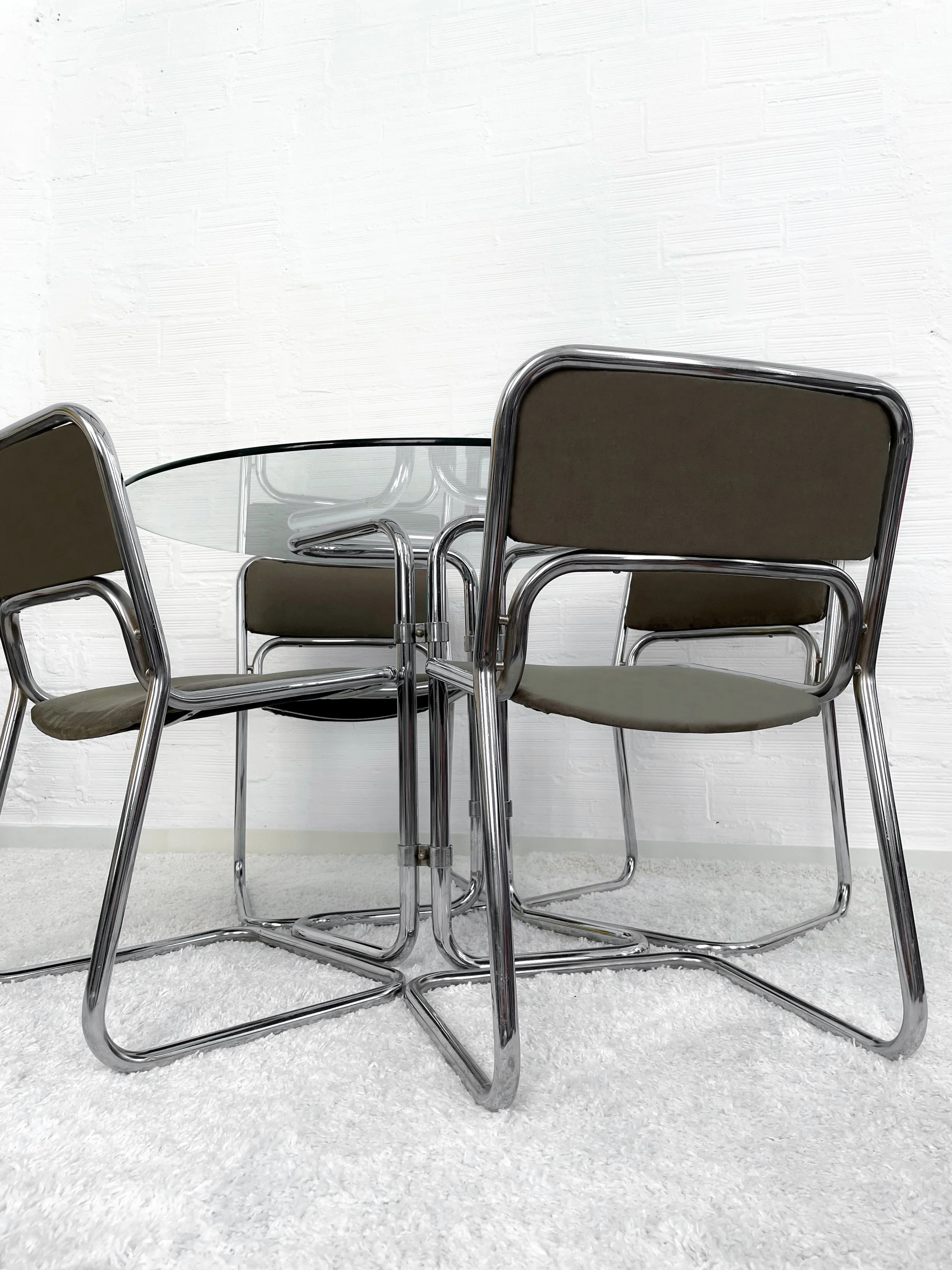 Mesa vintage de cristal transparente. 70s. Monda Lironda Vintage