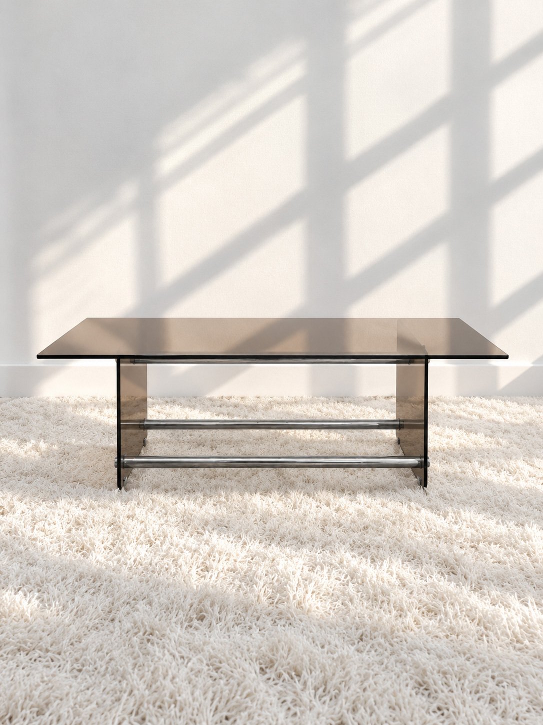 Mesa de centro italiana, circa 1970. Cristal ahumado. Monda Lironda Vintage