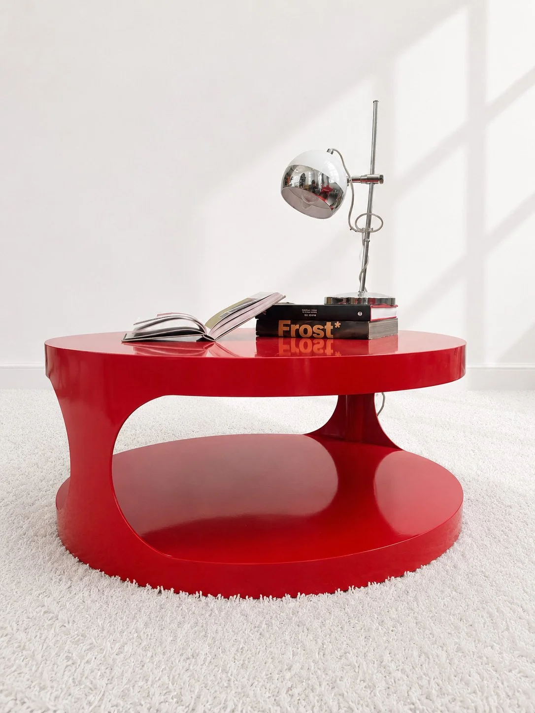 Mesa de centro madera lacada en rojo. Vintage 70s. Monda Lironda Vintage