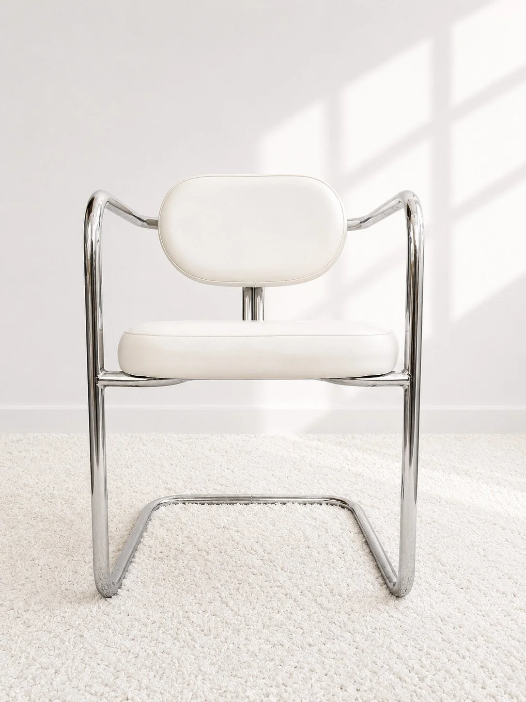 Sillas cantilever Space Age. Tapizado polipiel blanco. 70s. Monda Lironda Vintage
