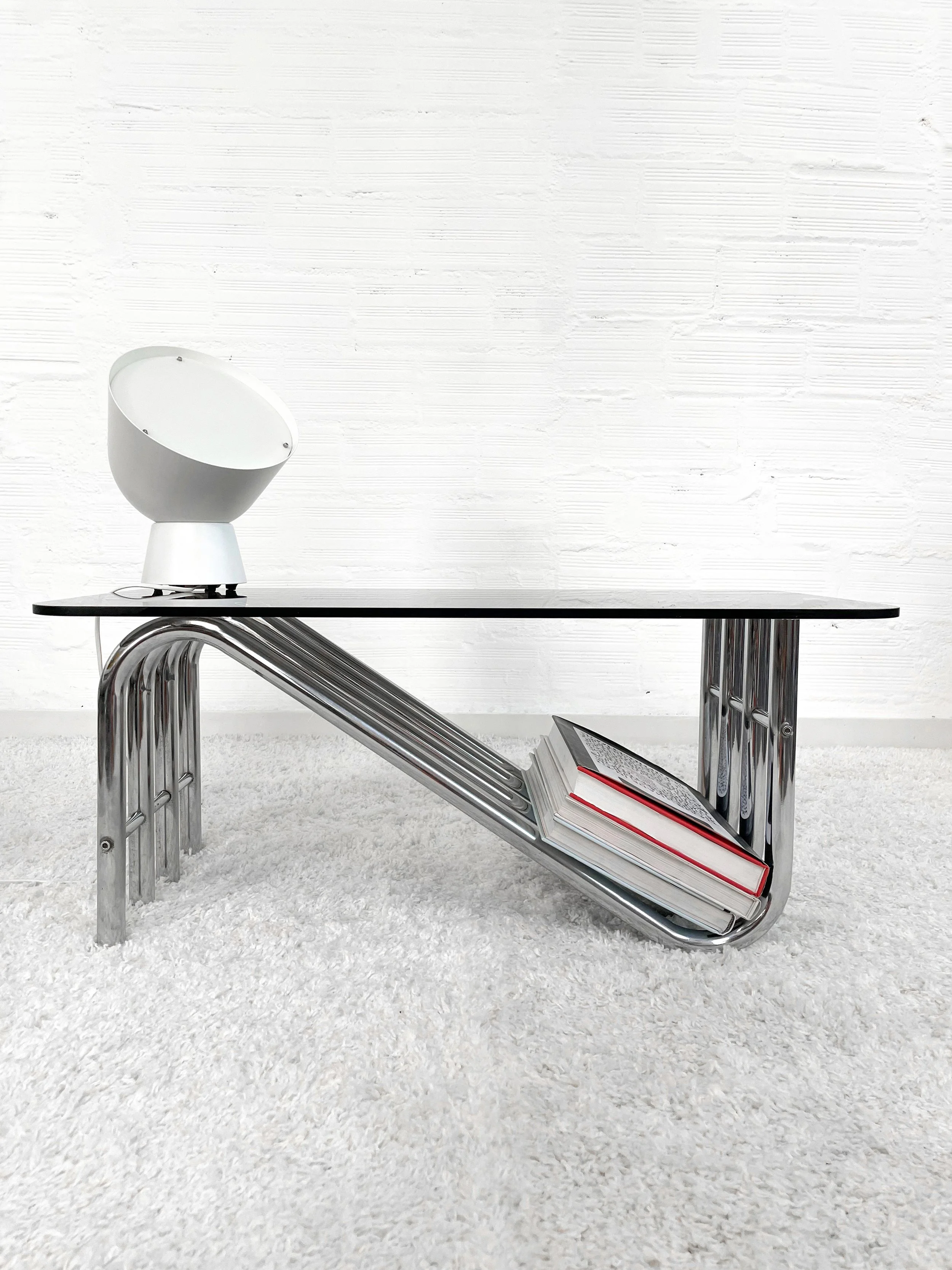 Mesa centro vintage. Estructura tubular cromada. 60s. Monda Lironda Vintage