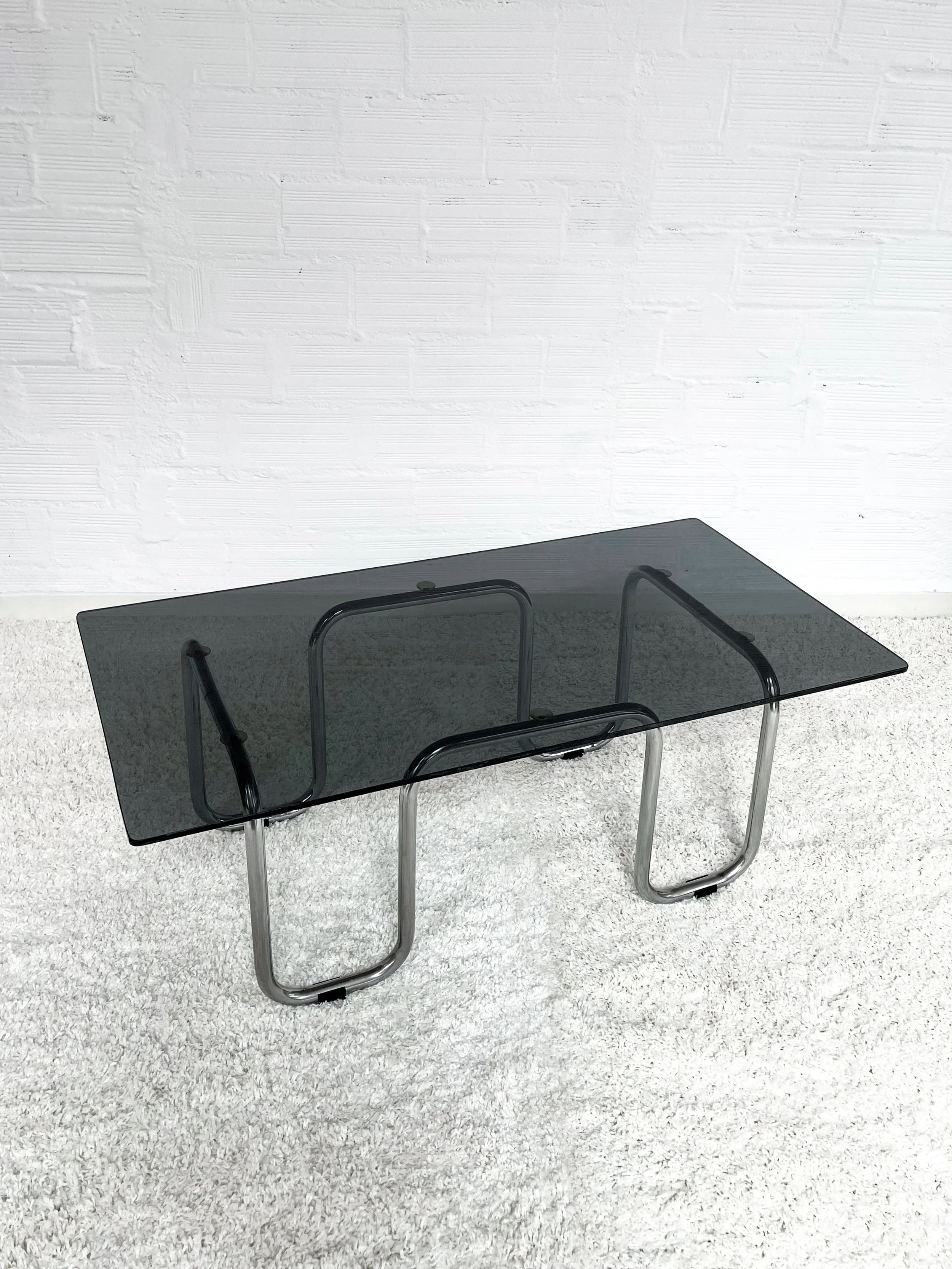 Mesa centro rectangular estructura cromada. 70s. Monda Lironda Vintage
