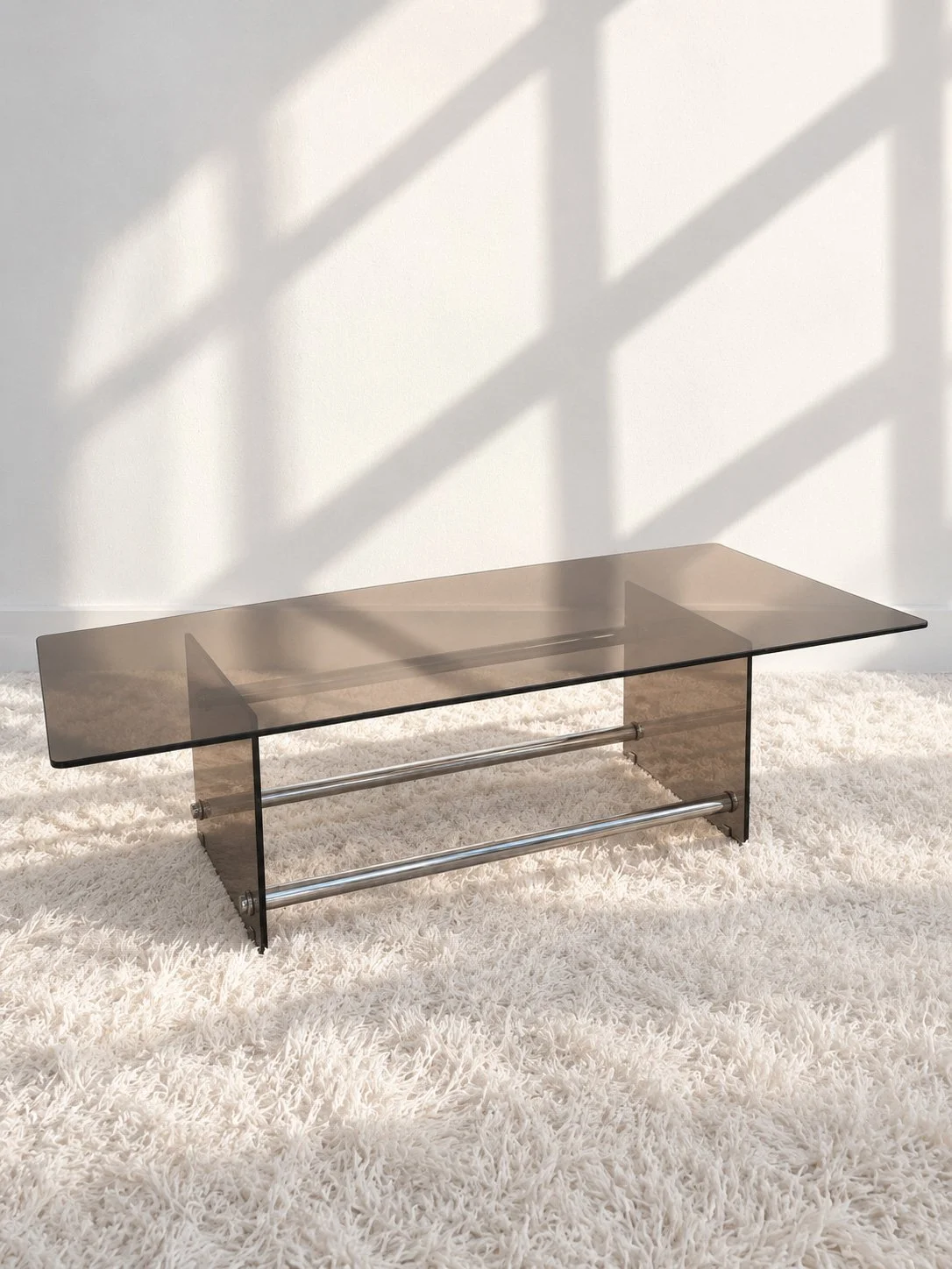 Mesa de centro italiana, circa 1970. Cristal ahumado. Monda Lironda Vintage