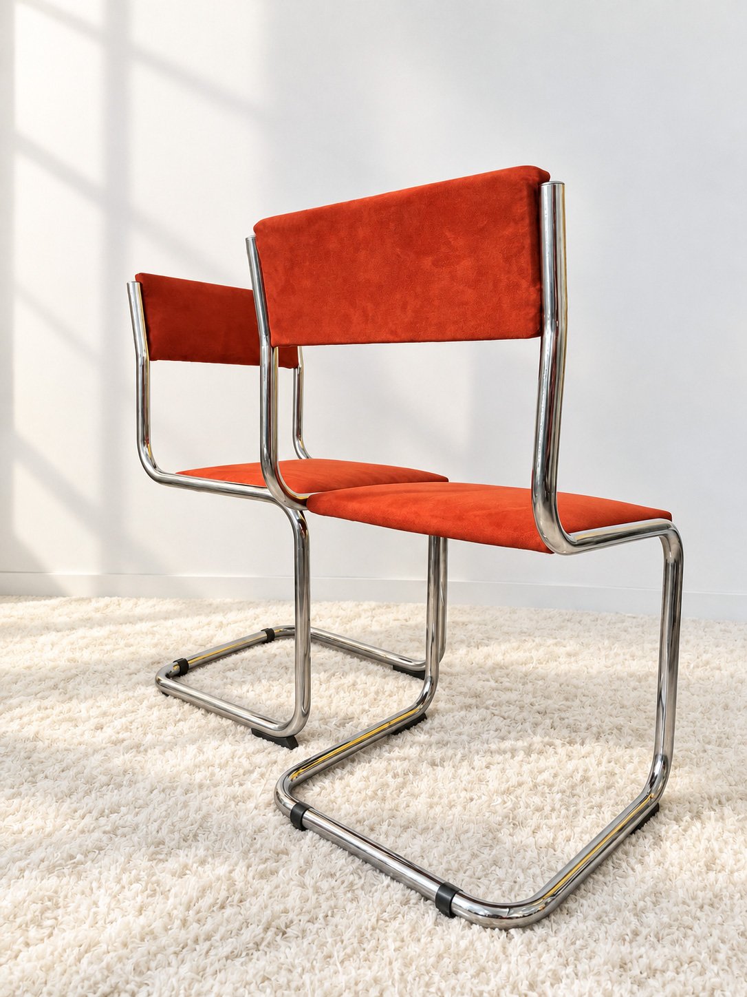 Sillas cantilever italianas de los años 70. Tapizado antelina color teja. Monda Lironda Vintage