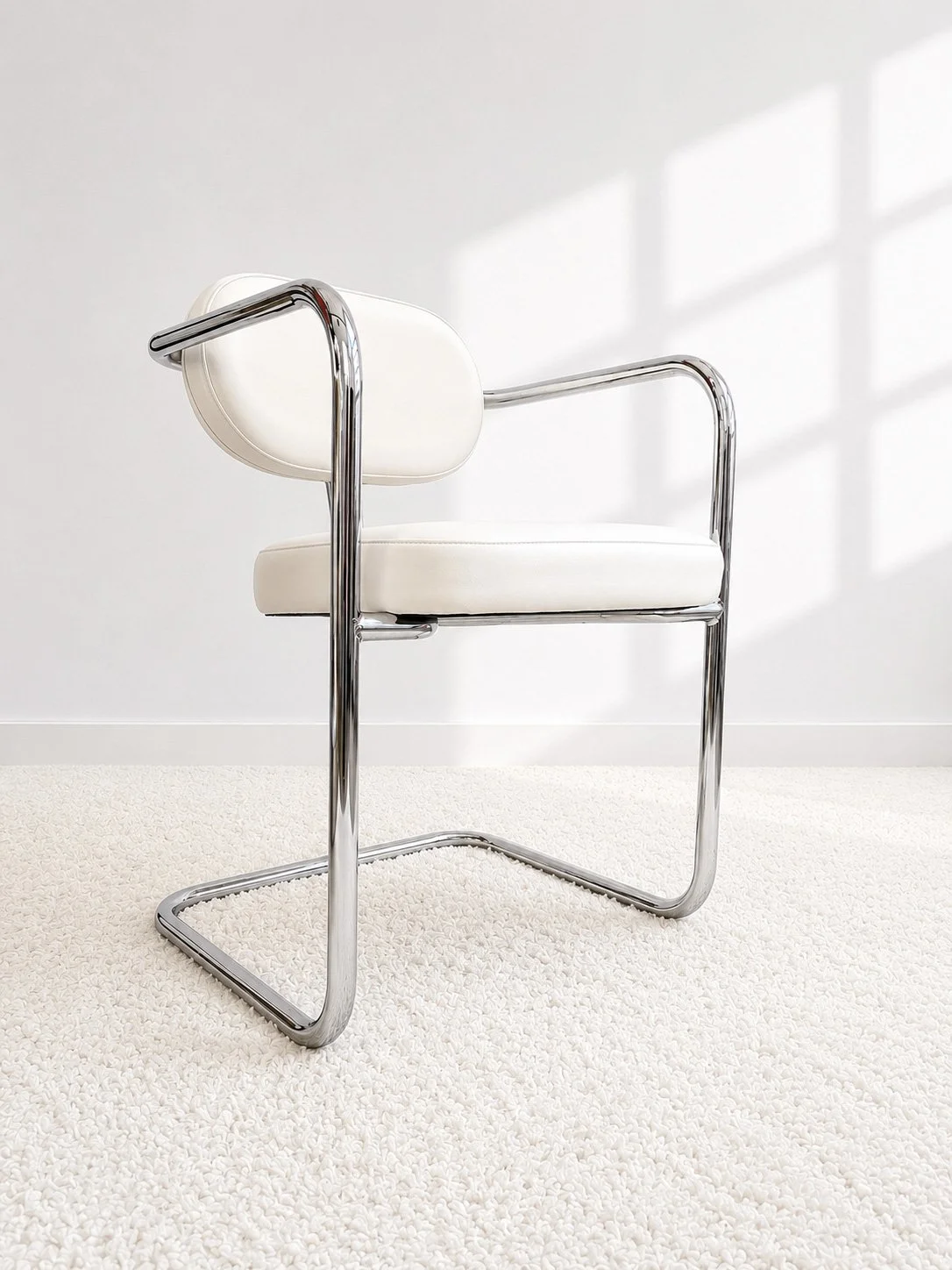 Sillas cantilever Space Age. Tapizado polipiel blanco. 70s. Monda Lironda Vintage