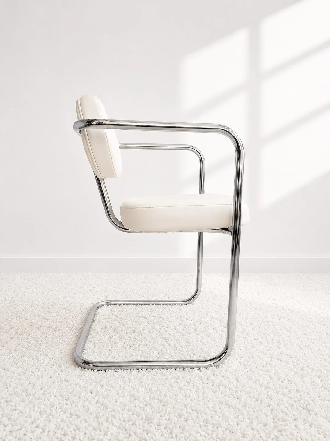 Sillas cantilever Space Age. Tapizado polipiel blanco. 70s. Monda Lironda Vintage