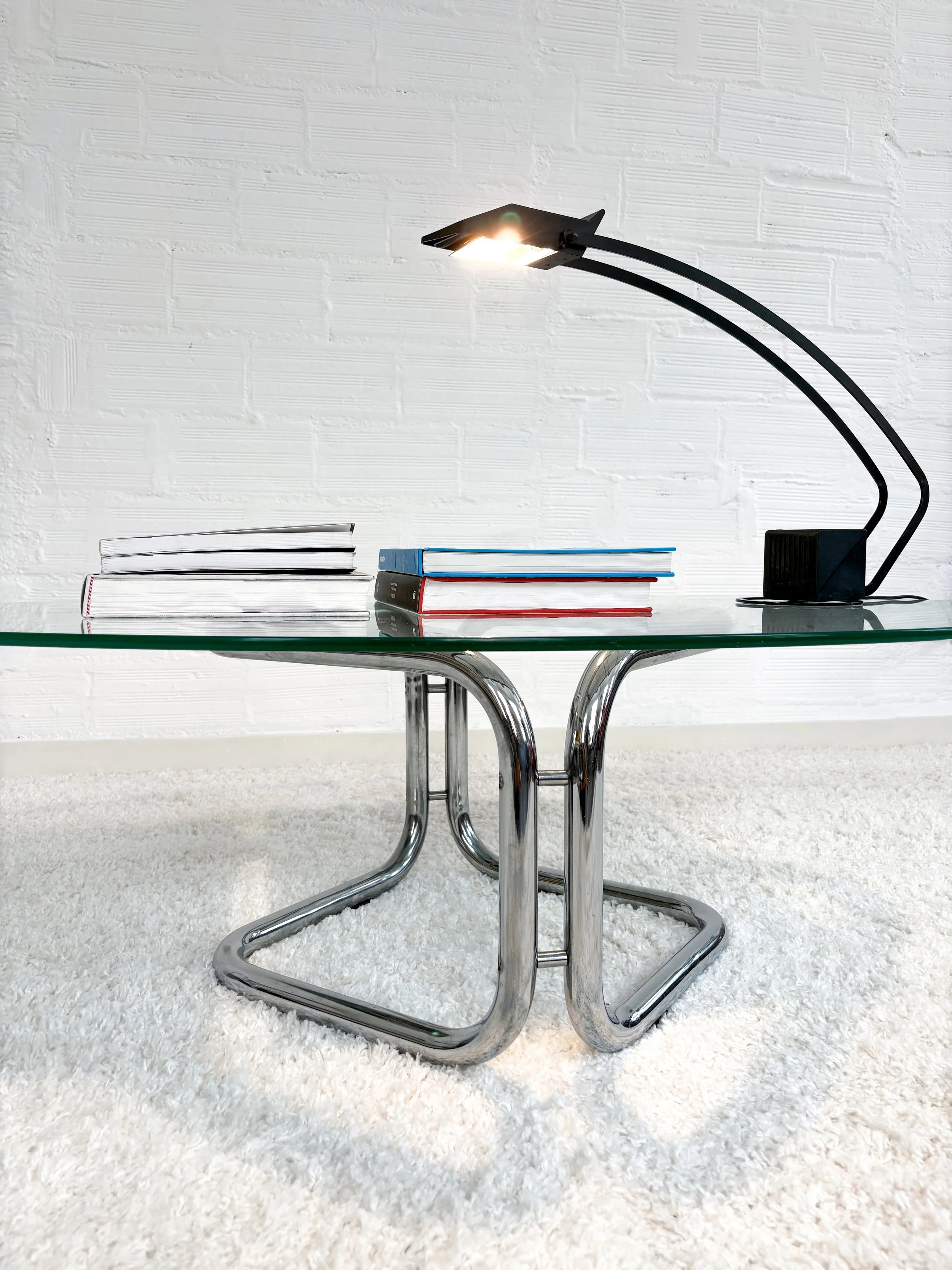 Mesa de centro ovalada cristal. Vintage. 70s. Monda Lironda Vintage