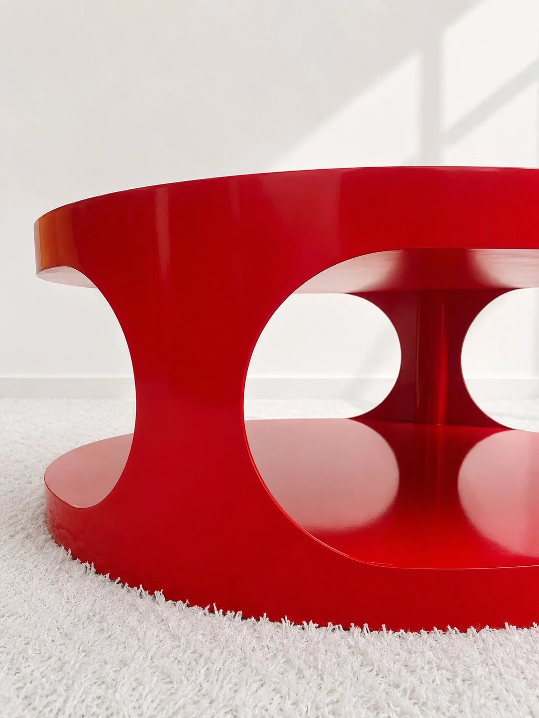 Mesa de centro madera lacada en rojo. Vintage 70s. Monda Lironda Vintage