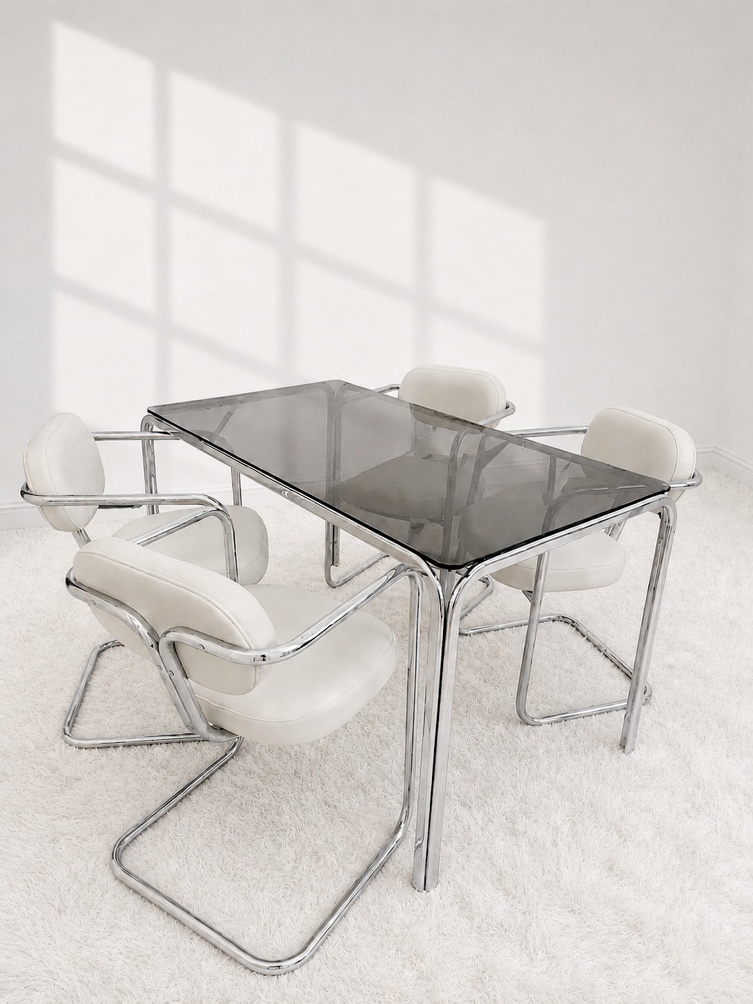 Sillas cantilever Space Age. Tapizado polipiel blanco. 70s. Monda Lironda Vintage