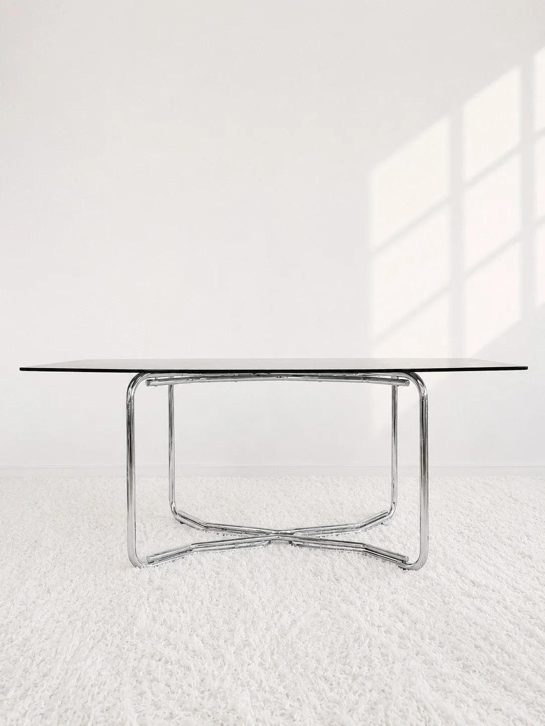 Mesa comedor con estructura tubular doble cromada. 70s- Monda Lironda Vintage