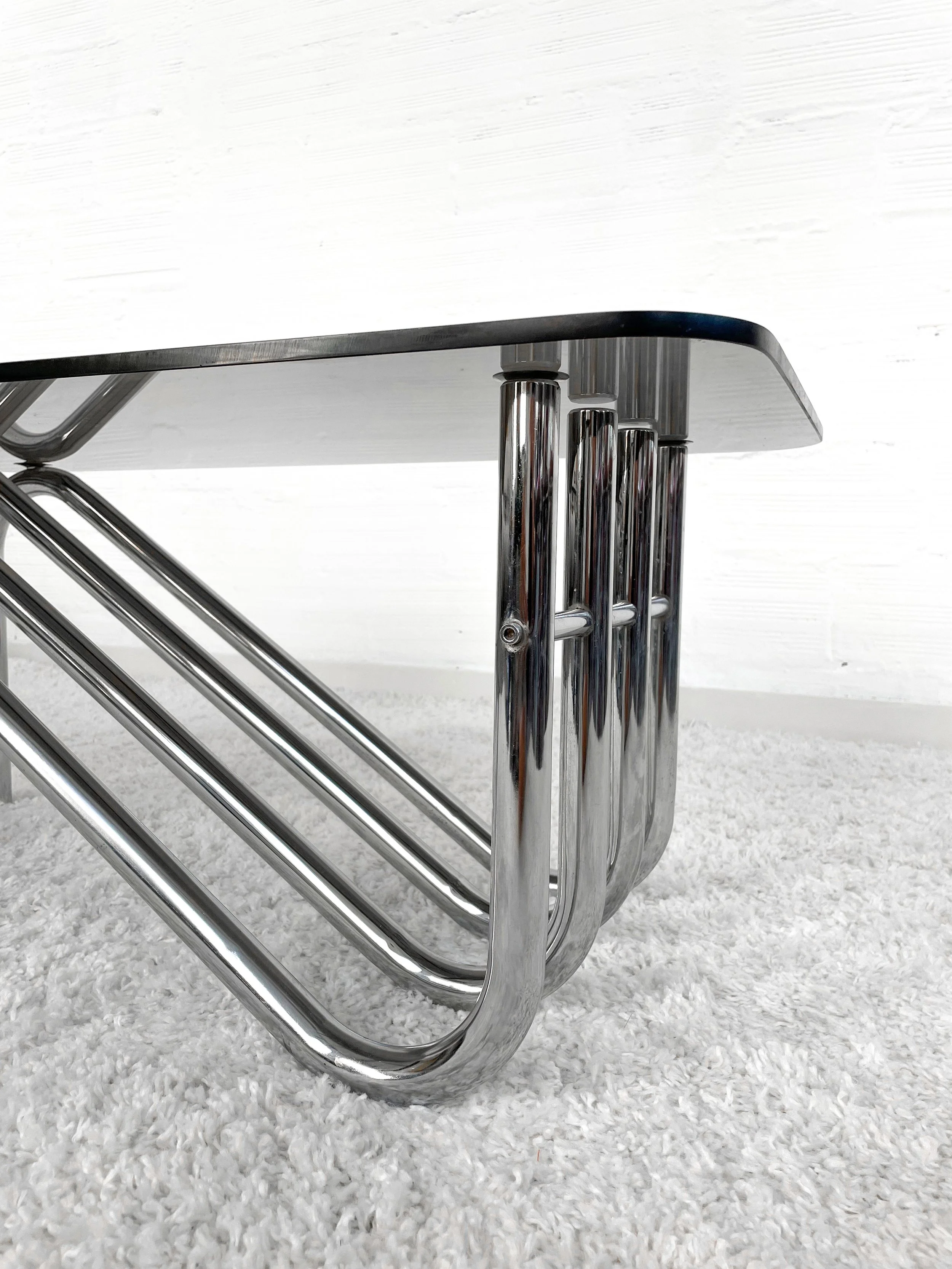 Mesa centro vintage. Estructura tubular cromada. 60s. Monda Lironda Vintage