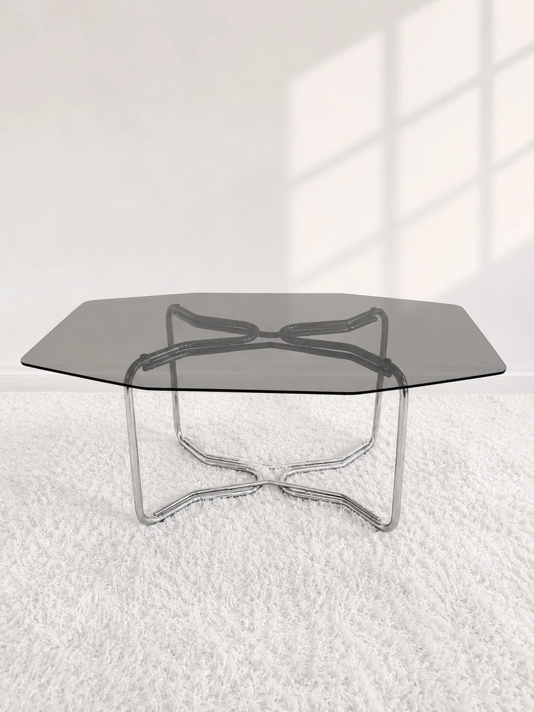 Mesa comedor con estructura tubular doble cromada. 70s- Monda Lironda Vintage