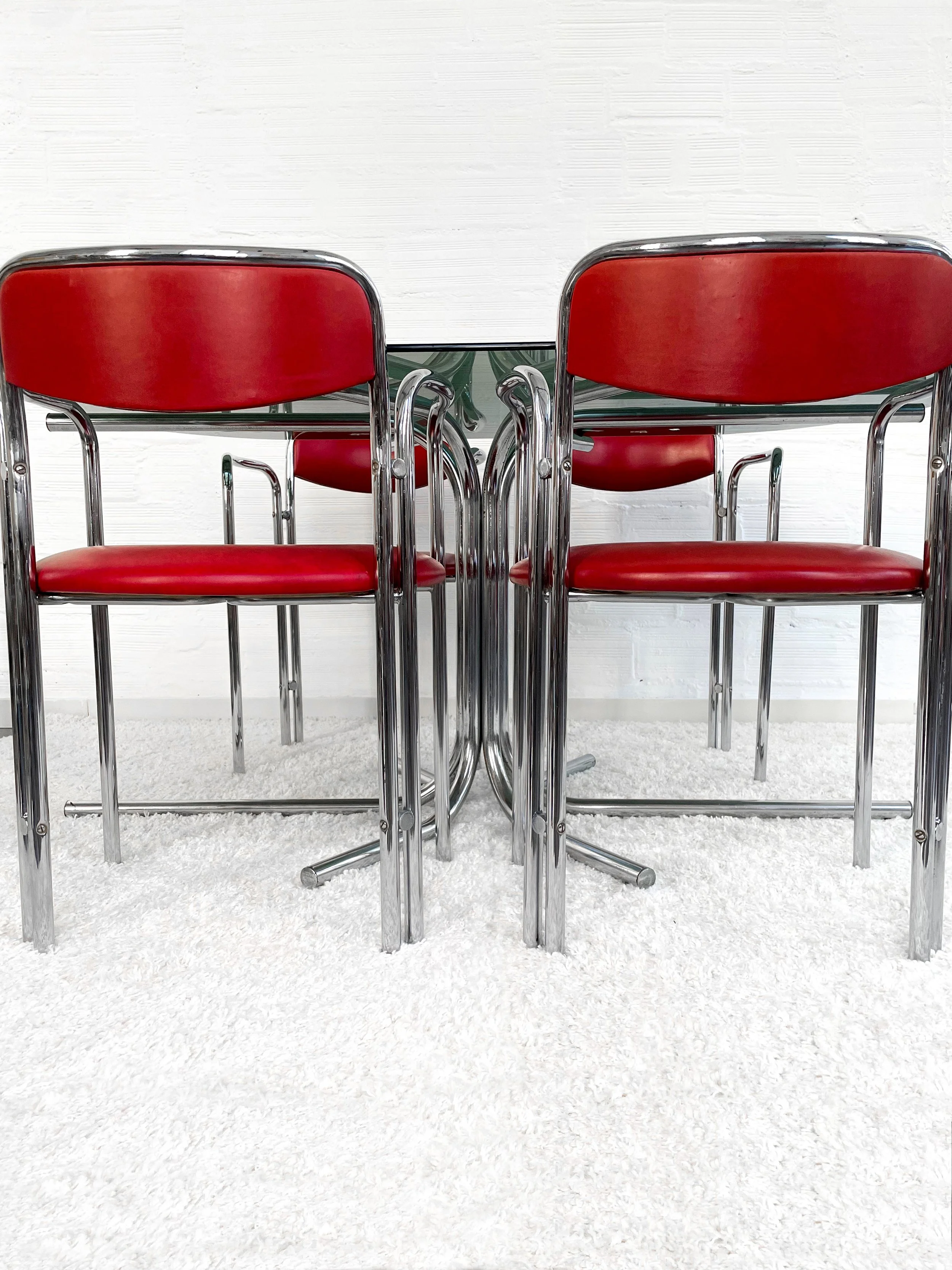 Mesa comedor ovalada vintage. Estructura cromada. 70s. Monda Lironda Vintage