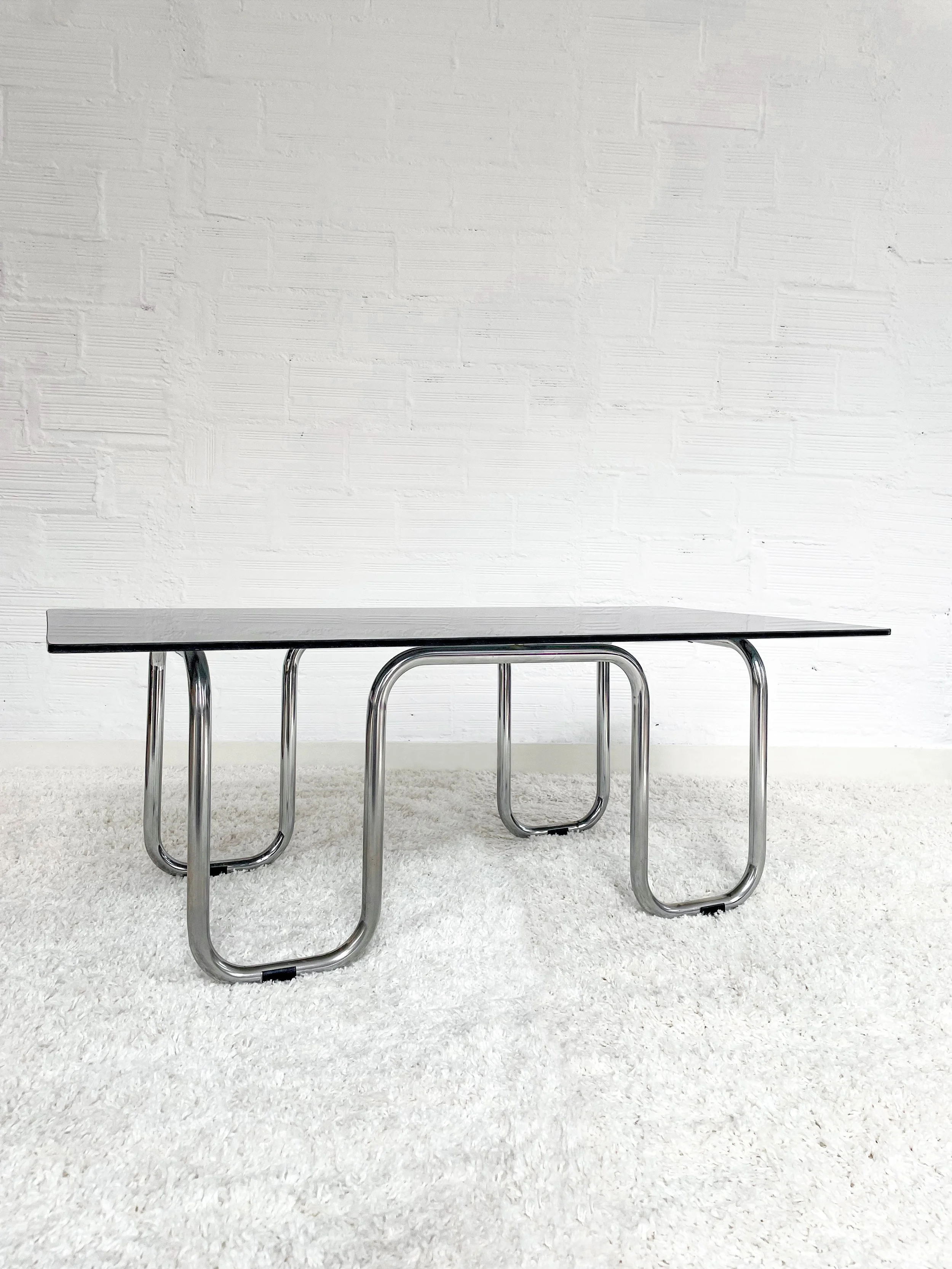 Mesa centro rectangular estructura cromada. 70s. Monda Lironda Vintage