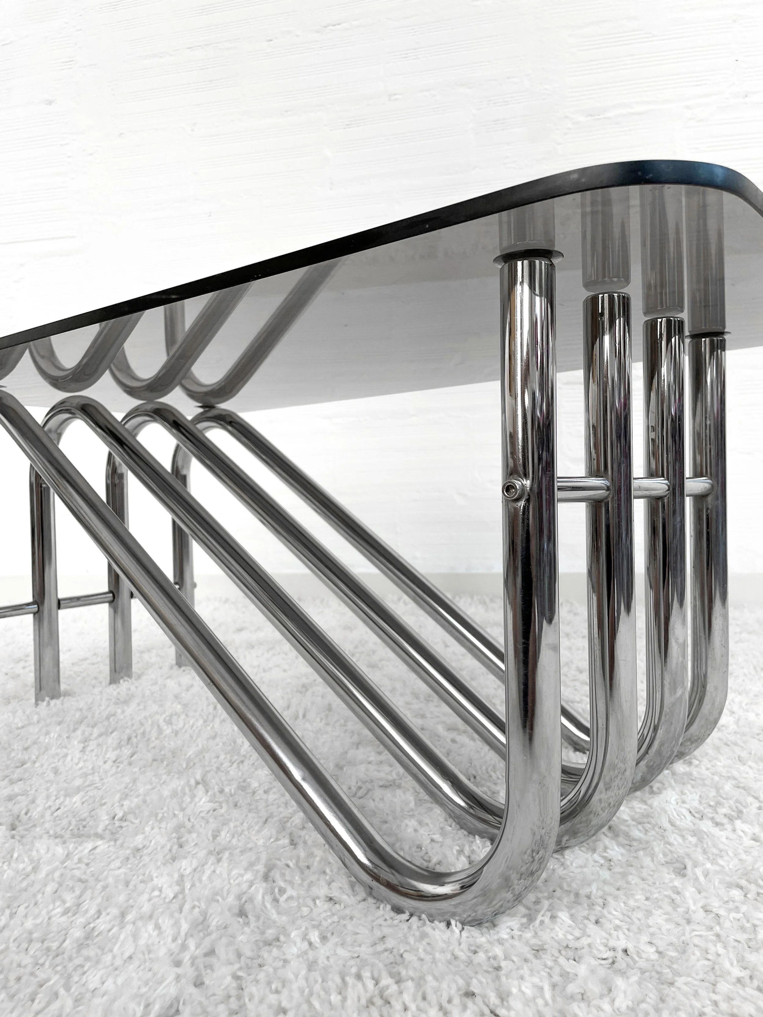 Mesa centro vintage. Estructura tubular cromada. 60s. Monda Lironda Vintage