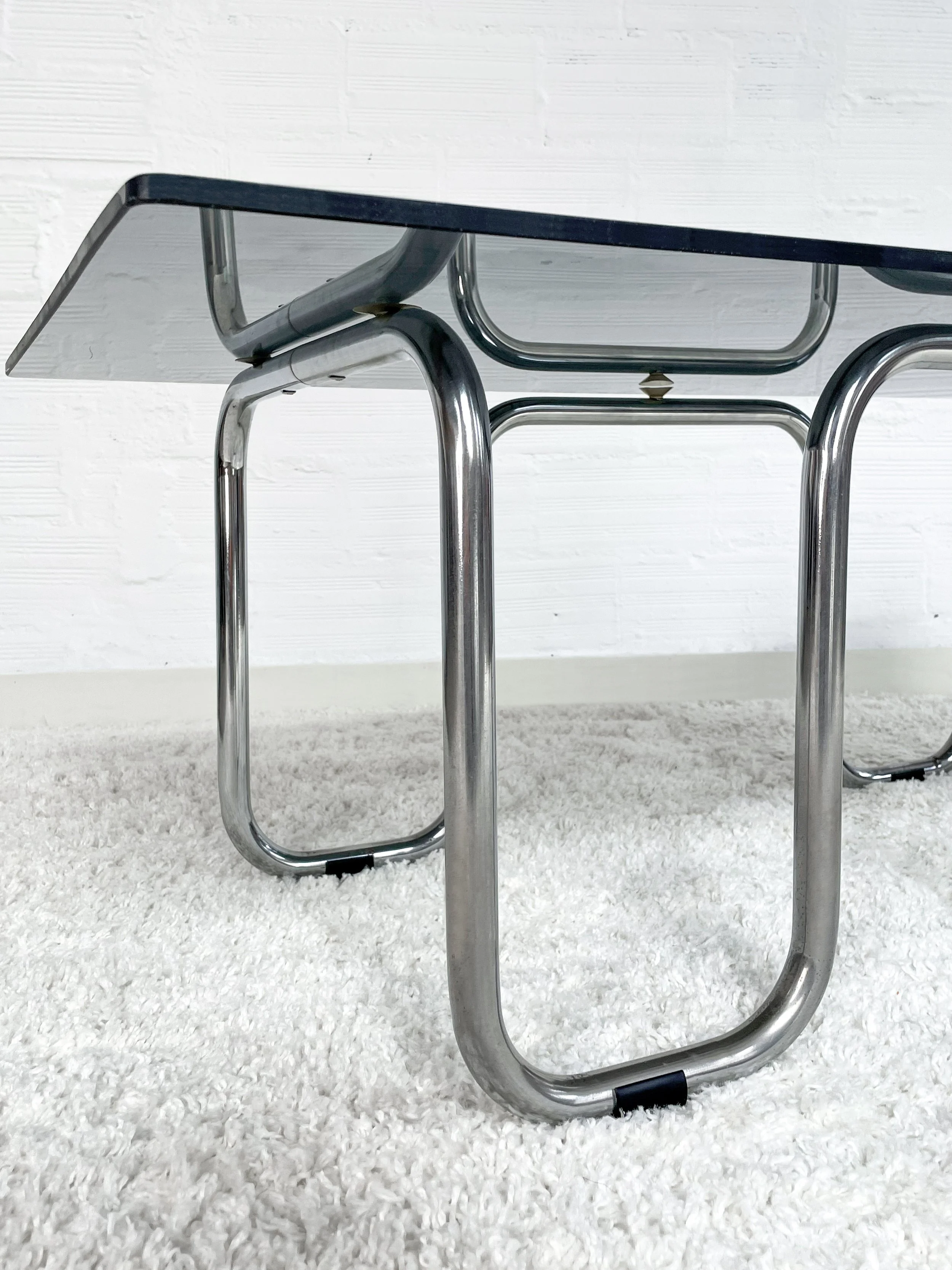 Mesa centro rectangular estructura cromada. 70s. Monda Lironda Vintage