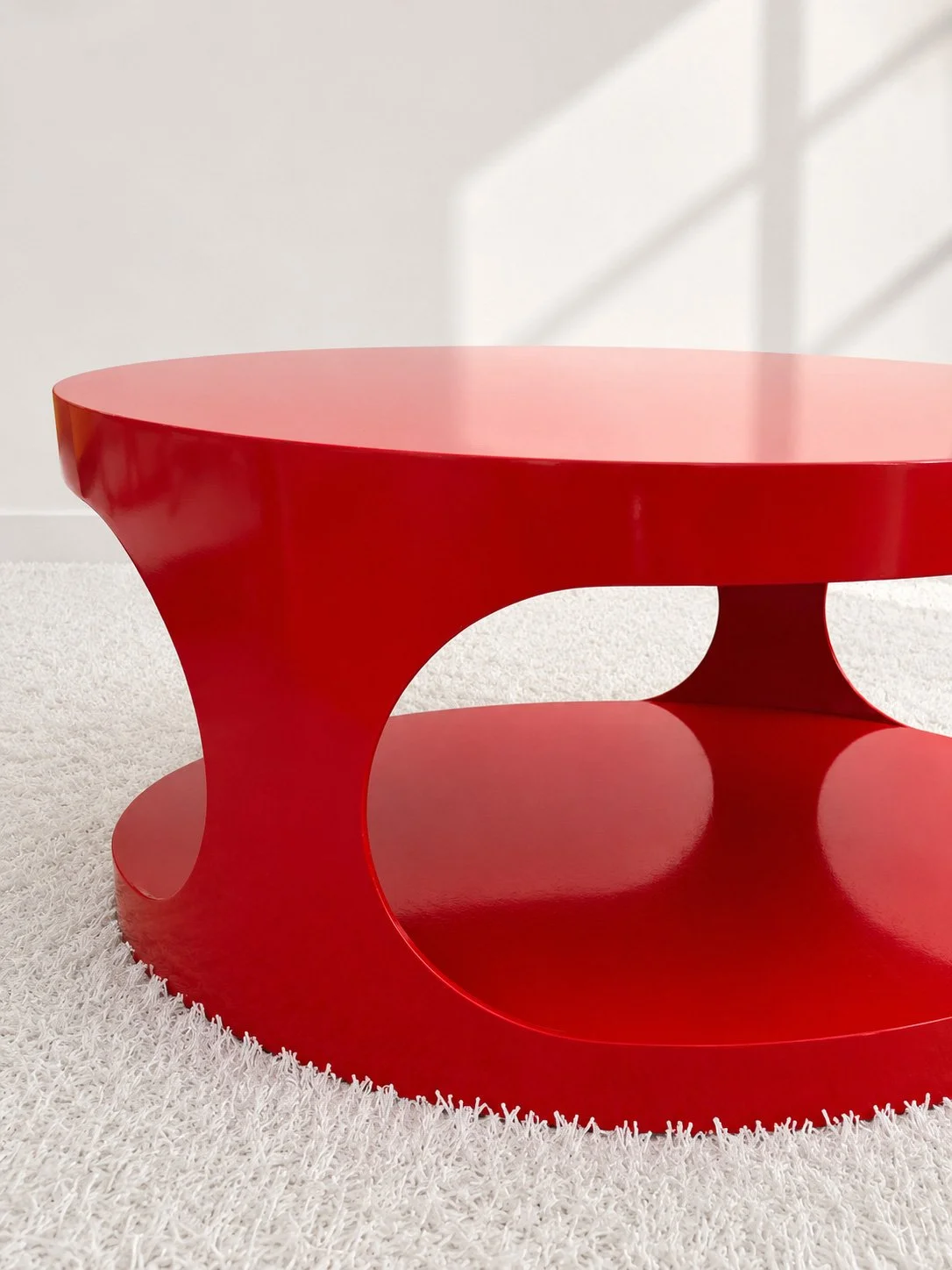 Mesa de centro madera lacada en rojo. Vintage 70s. Monda Lironda Vintage