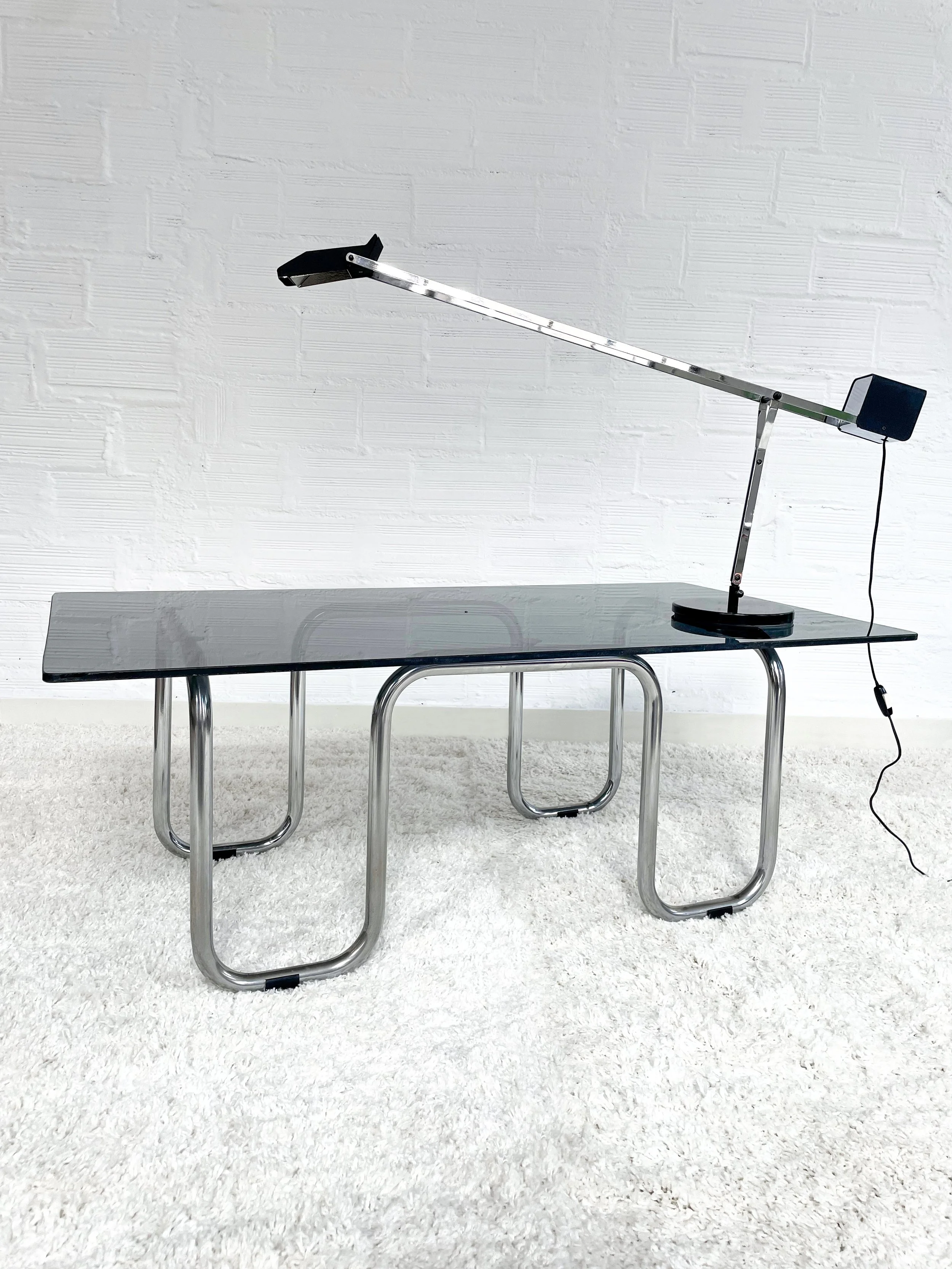 Mesa centro rectangular estructura cromada. 70s. Monda Lironda Vintage