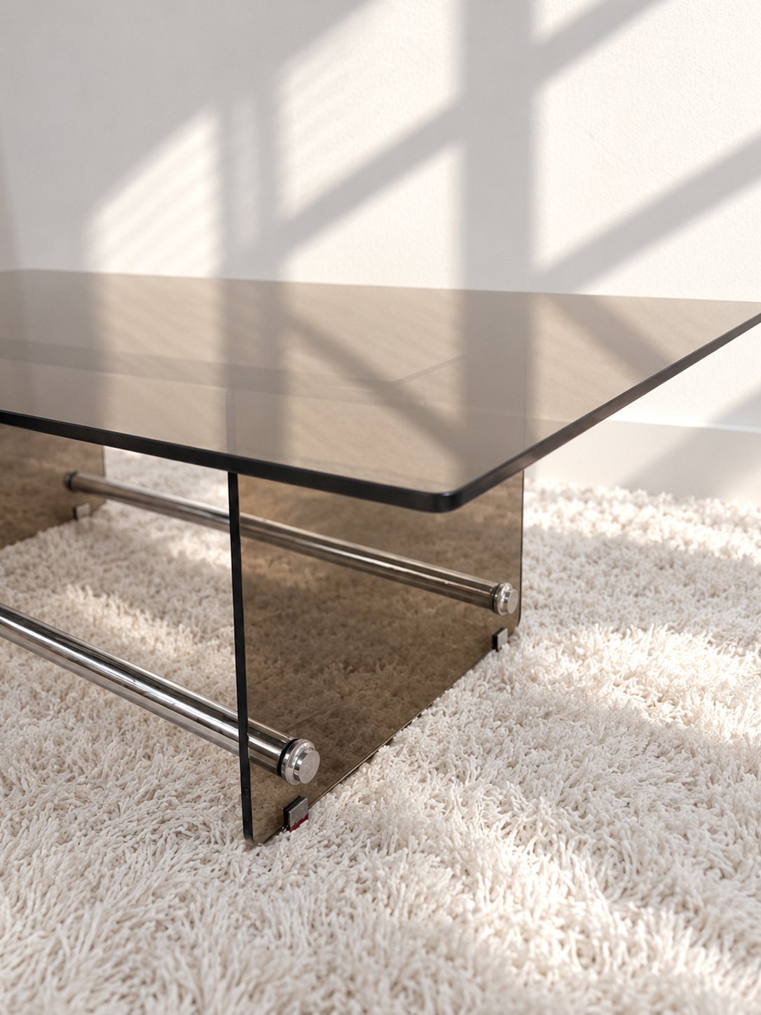 Mesa de centro italiana, circa 1970. Cristal ahumado. Monda Lironda Vintage