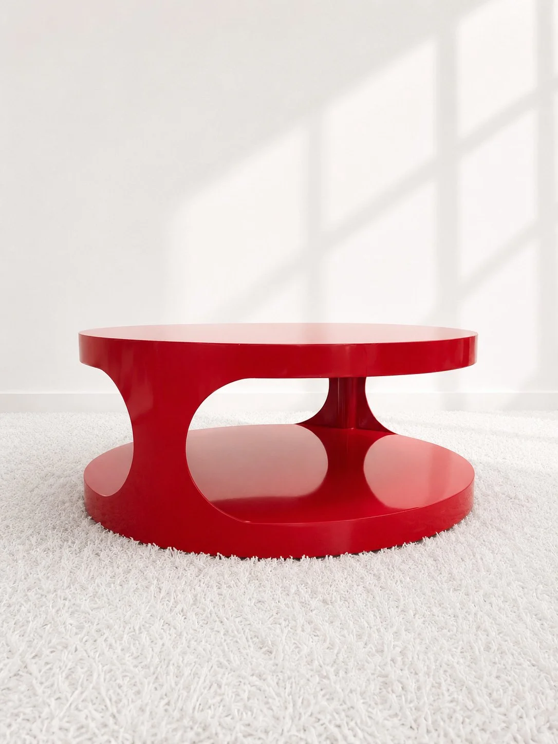 Mesa de centro madera lacada en rojo. Vintage 70s. Monda Lironda Vintage