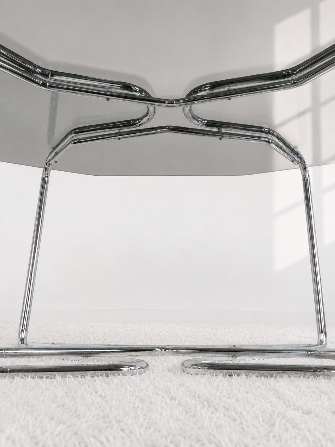 Mesa comedor con estructura tubular doble cromada. 70s- Monda Lironda Vintage
