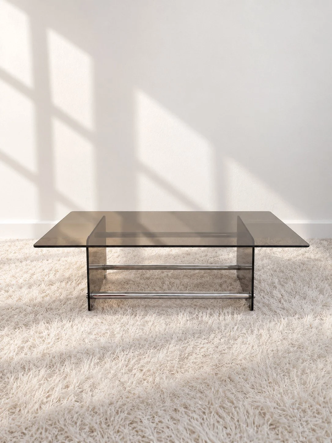 Mesa de centro italiana, circa 1970. Cristal ahumado. Monda Lironda Vintage