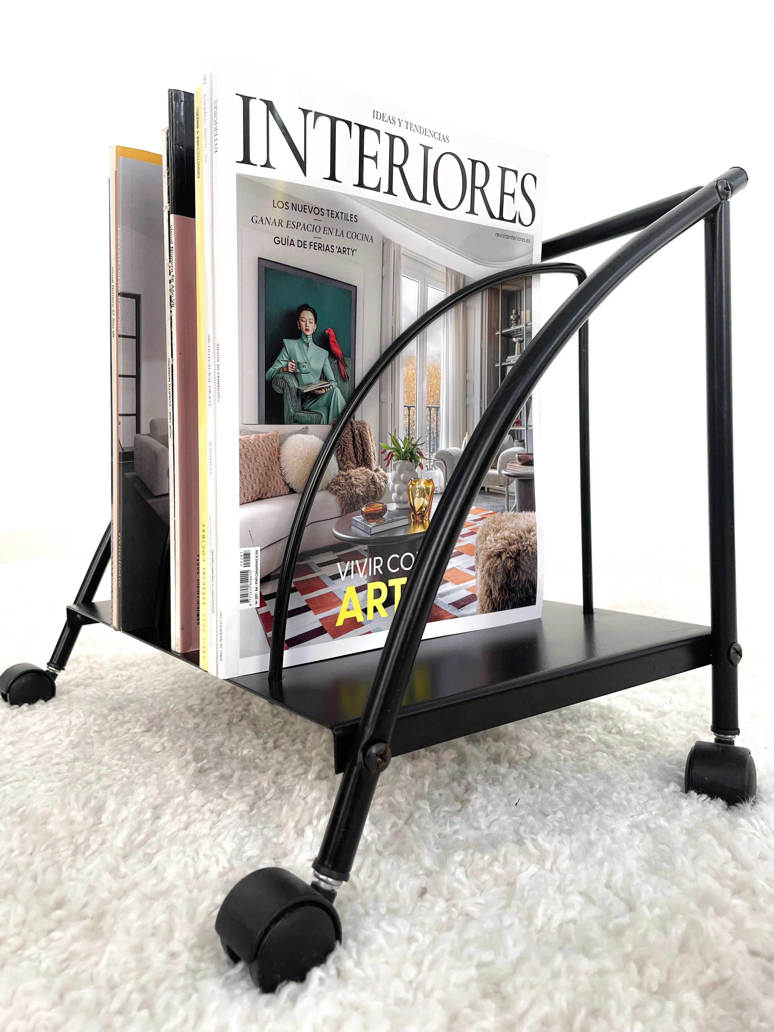 Revistero / soporte para vinilos con ruedas. 90s. Monda Lironda Vintage