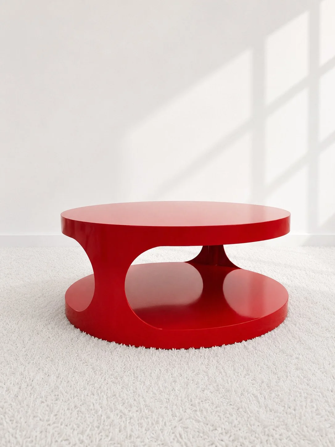 Mesa de centro madera lacada en rojo. Vintage 70s. Monda Lironda Vintage
