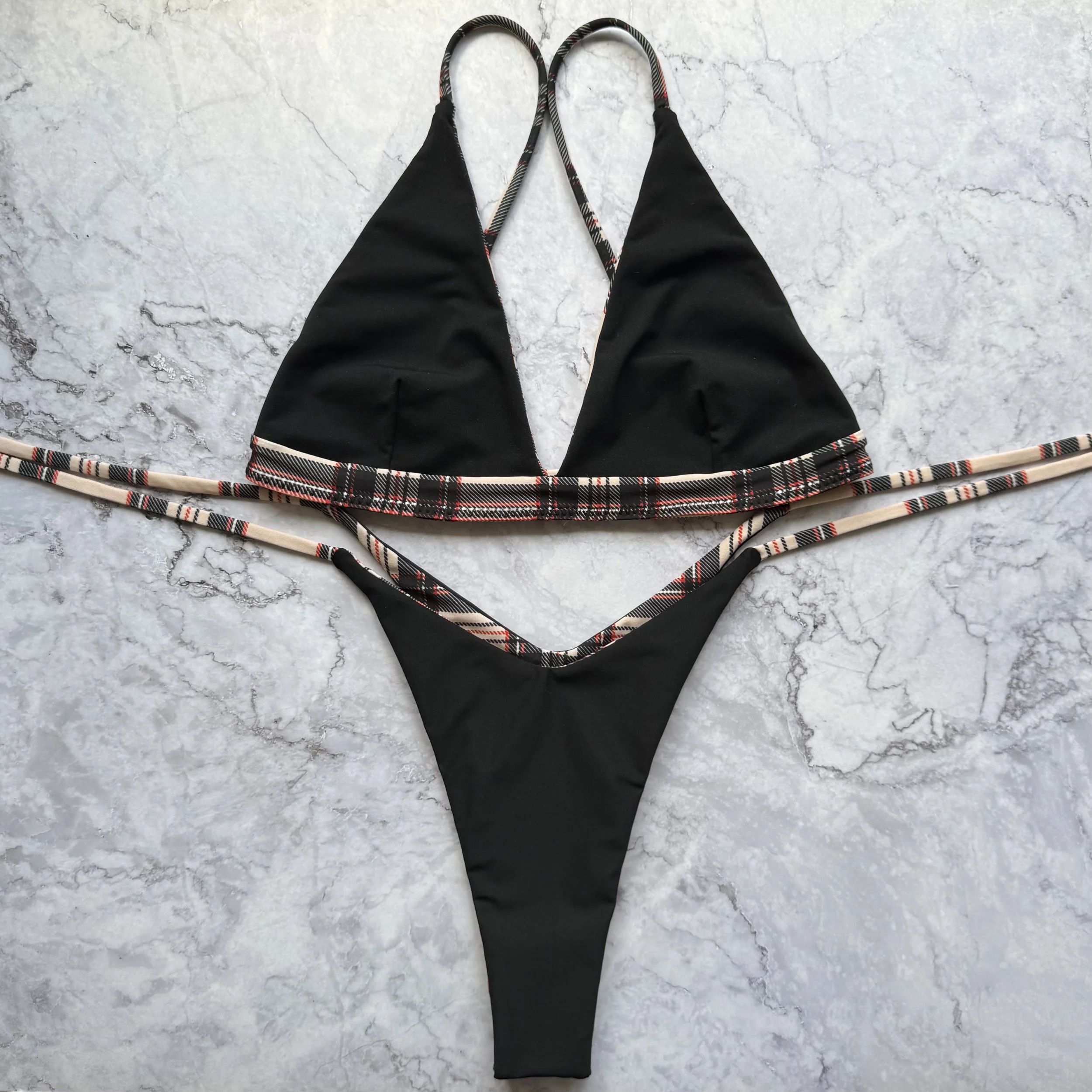 Beige Tartan & Black (reverse)