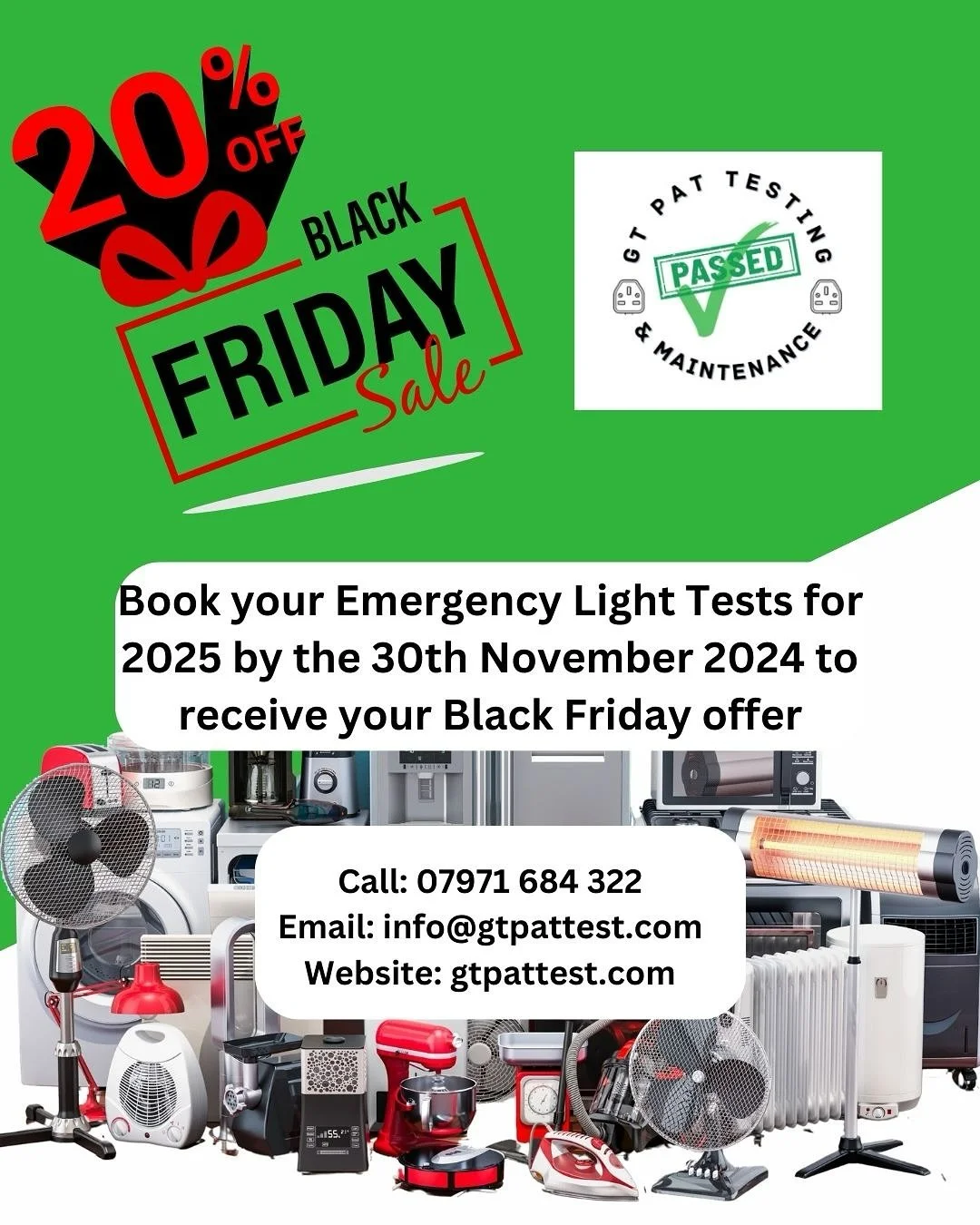 When the lights go out, will yours work? 

Black Friday is here, and so is the ultimate safety deal! 💡Don&rsquo;t miss 20% OFF emergency light tests, available if you book by the 30th November 2024. 

Ensure your lighting is compliant and ready for 