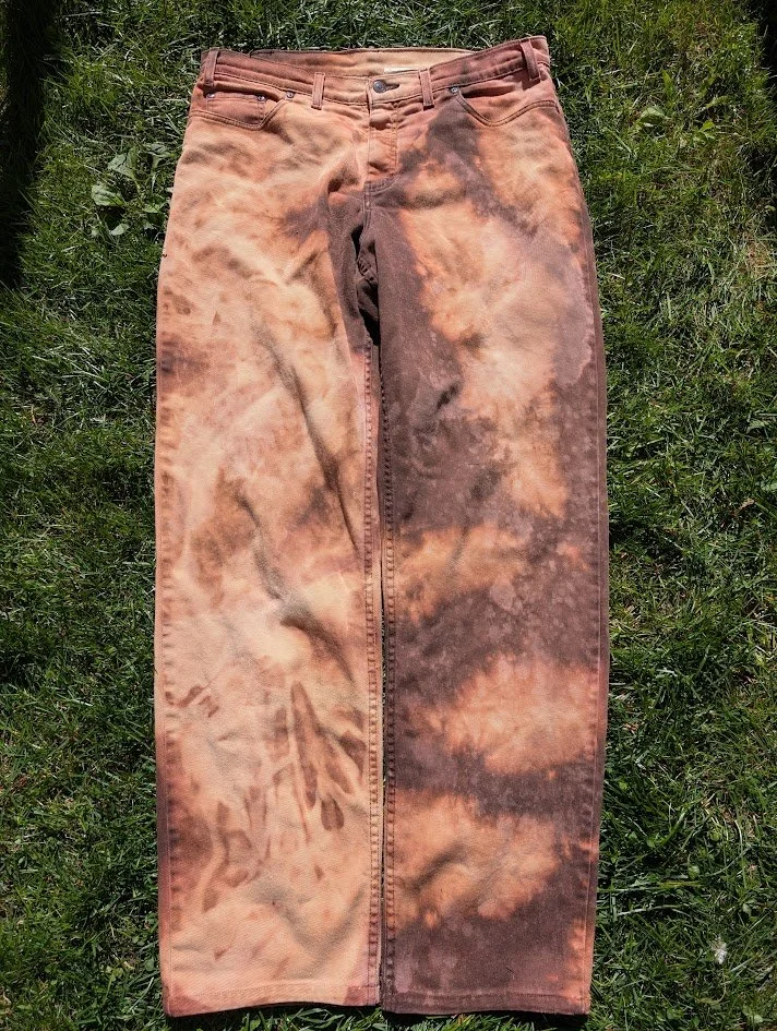 36 Inseam Bleached Brown Denim Jeans.