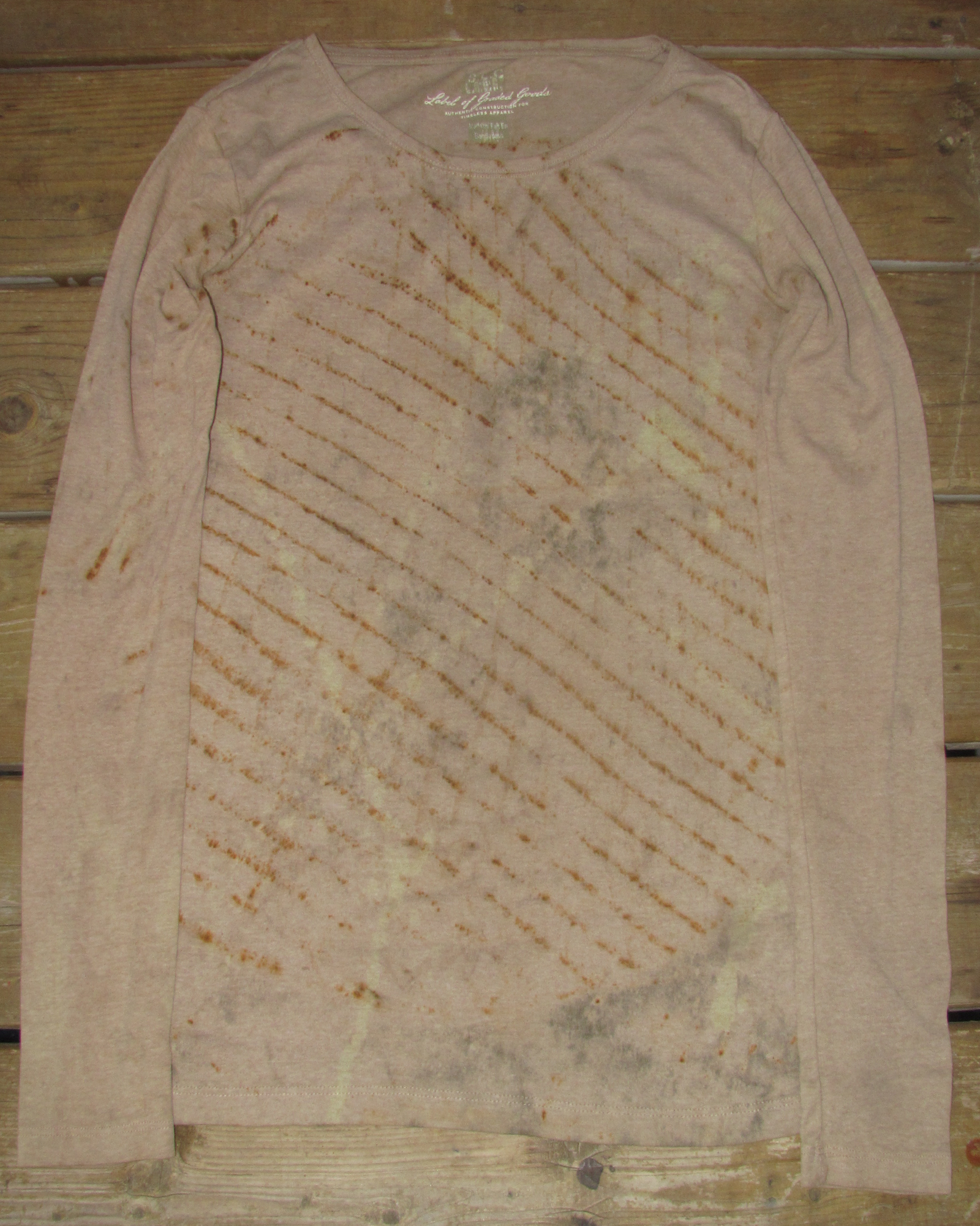 Bleached, Leaf & Rust Dyed Beige Long Sleeve Shirt